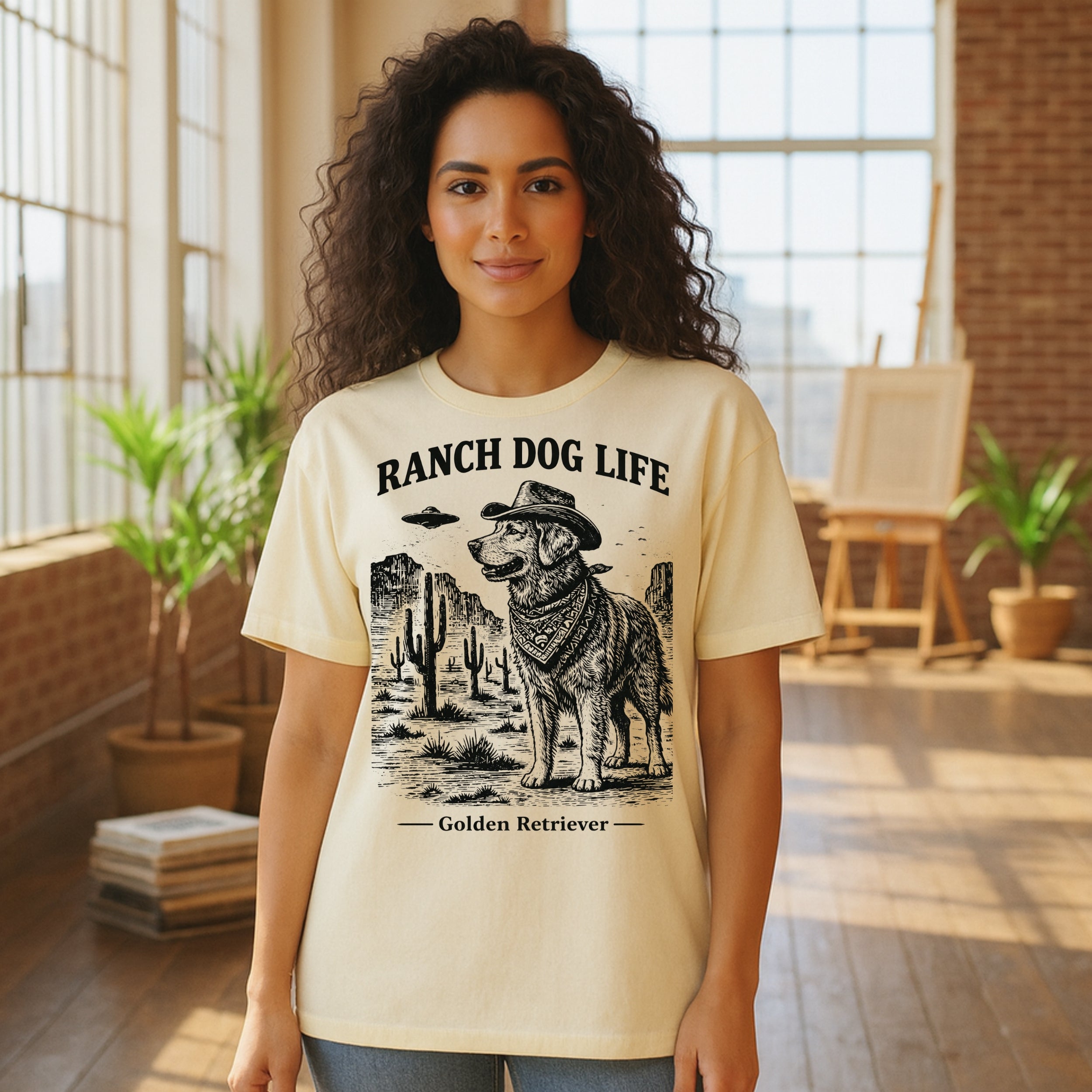 Ranch Dog Life Golden Retriever Graphic T-shirt