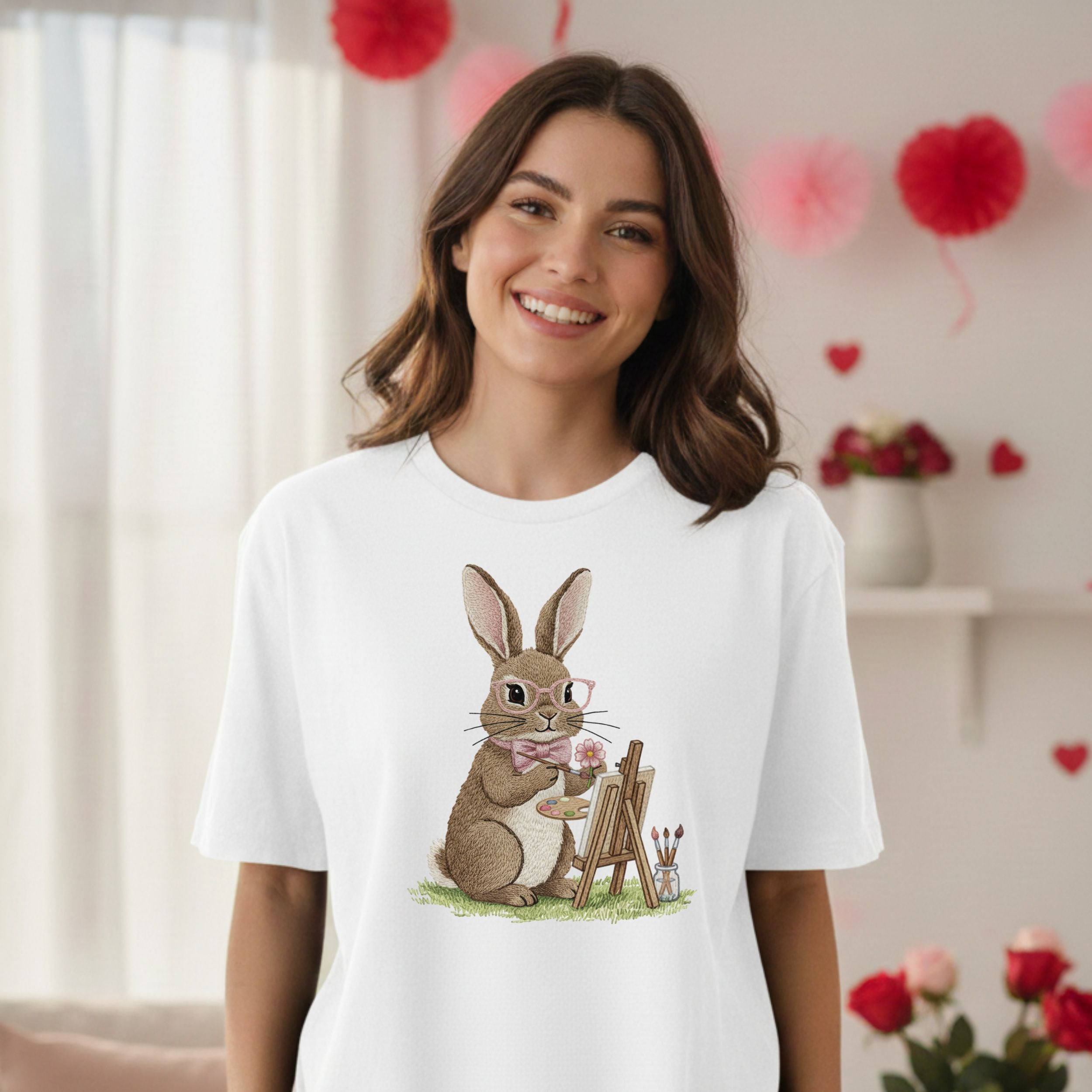Adorable Bunny with Glasses and Paint Easel T-shirt