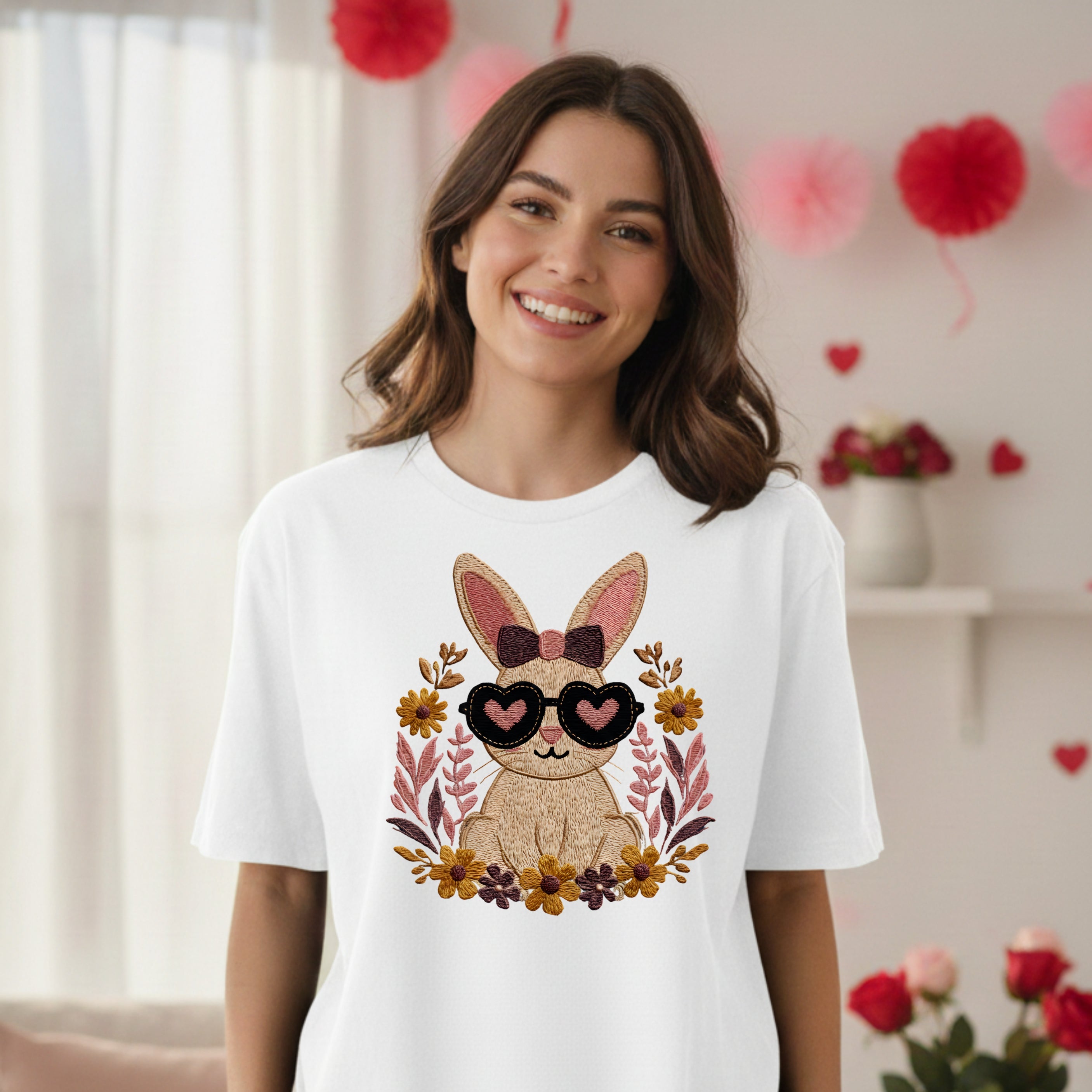 Adorable Bunny Wearing Heart Sunglasses T-Shirt