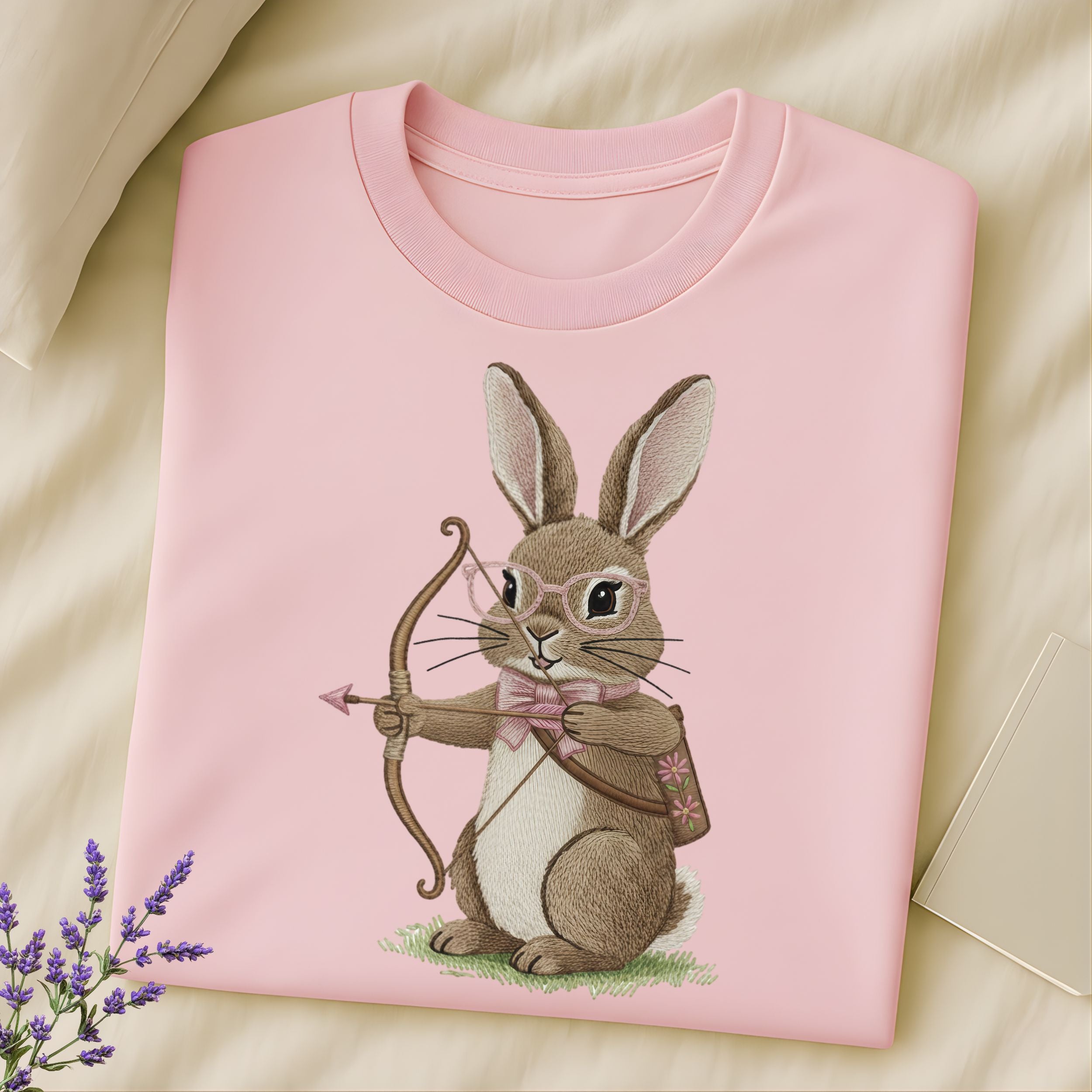 Cute Bunny with Bow and Arrow Pink T-Shirt
