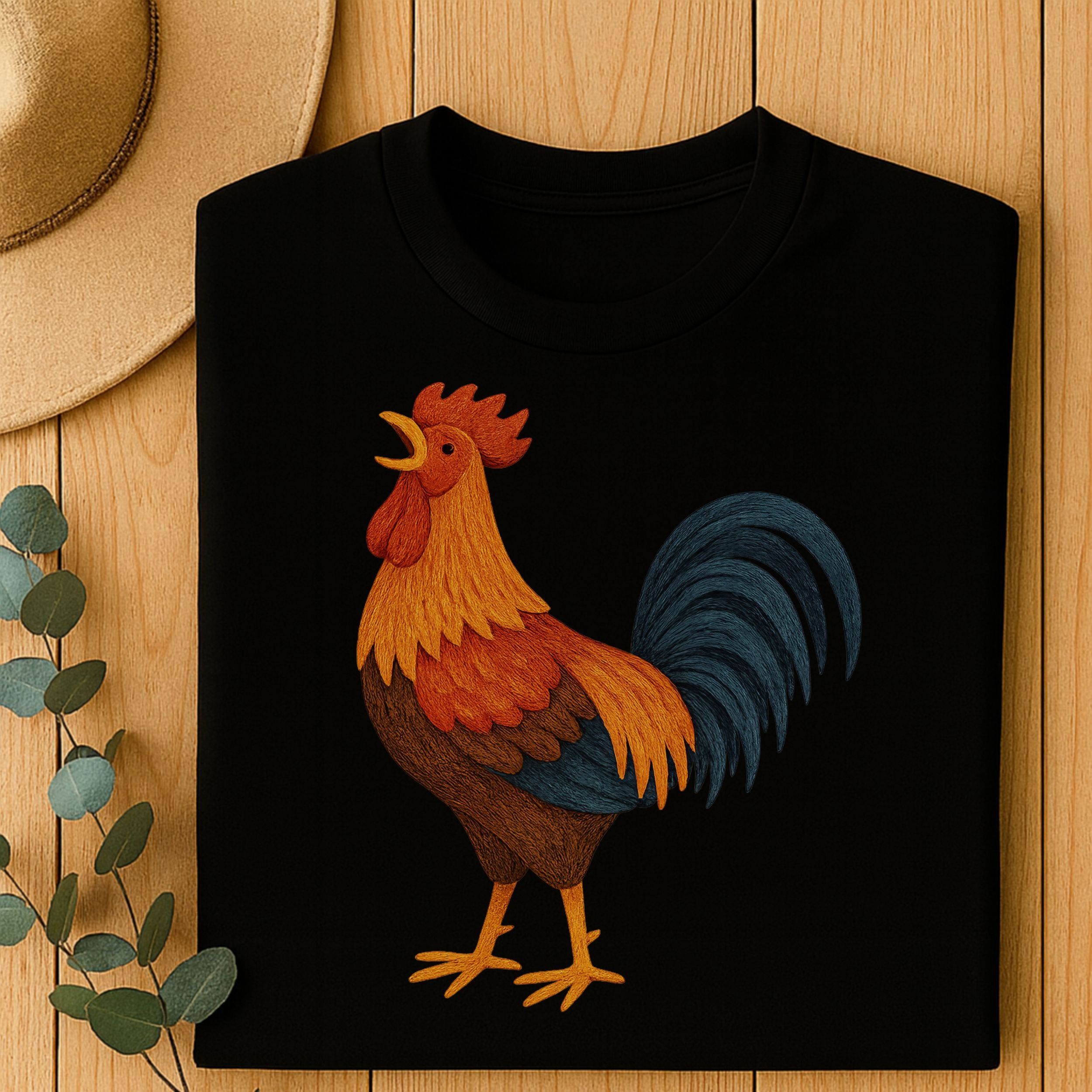 Colorful Rooster Graphic Printed T-shirt for Farm Lovers