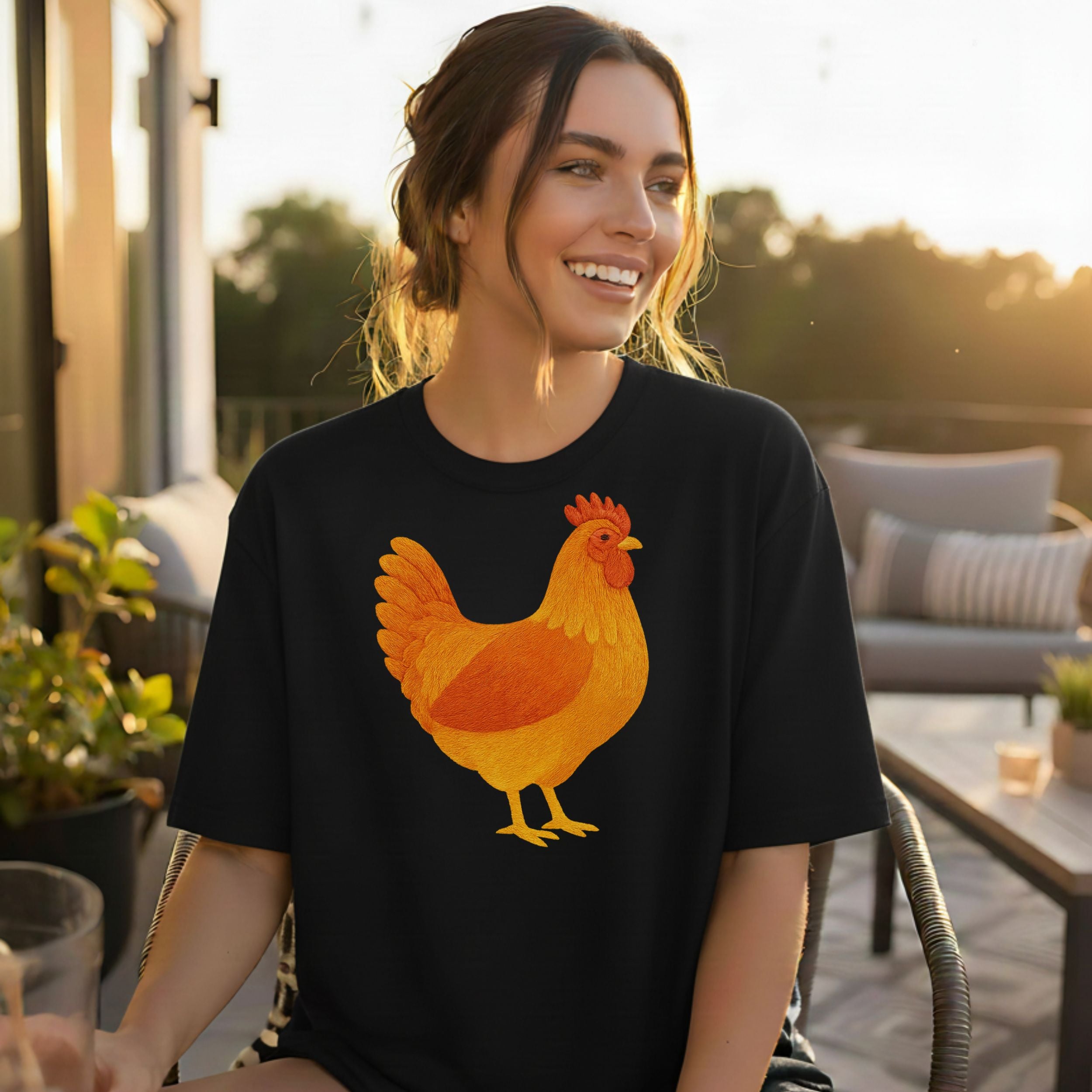 Cheerful Chicken Graphic Print T-shirt Ideal for You