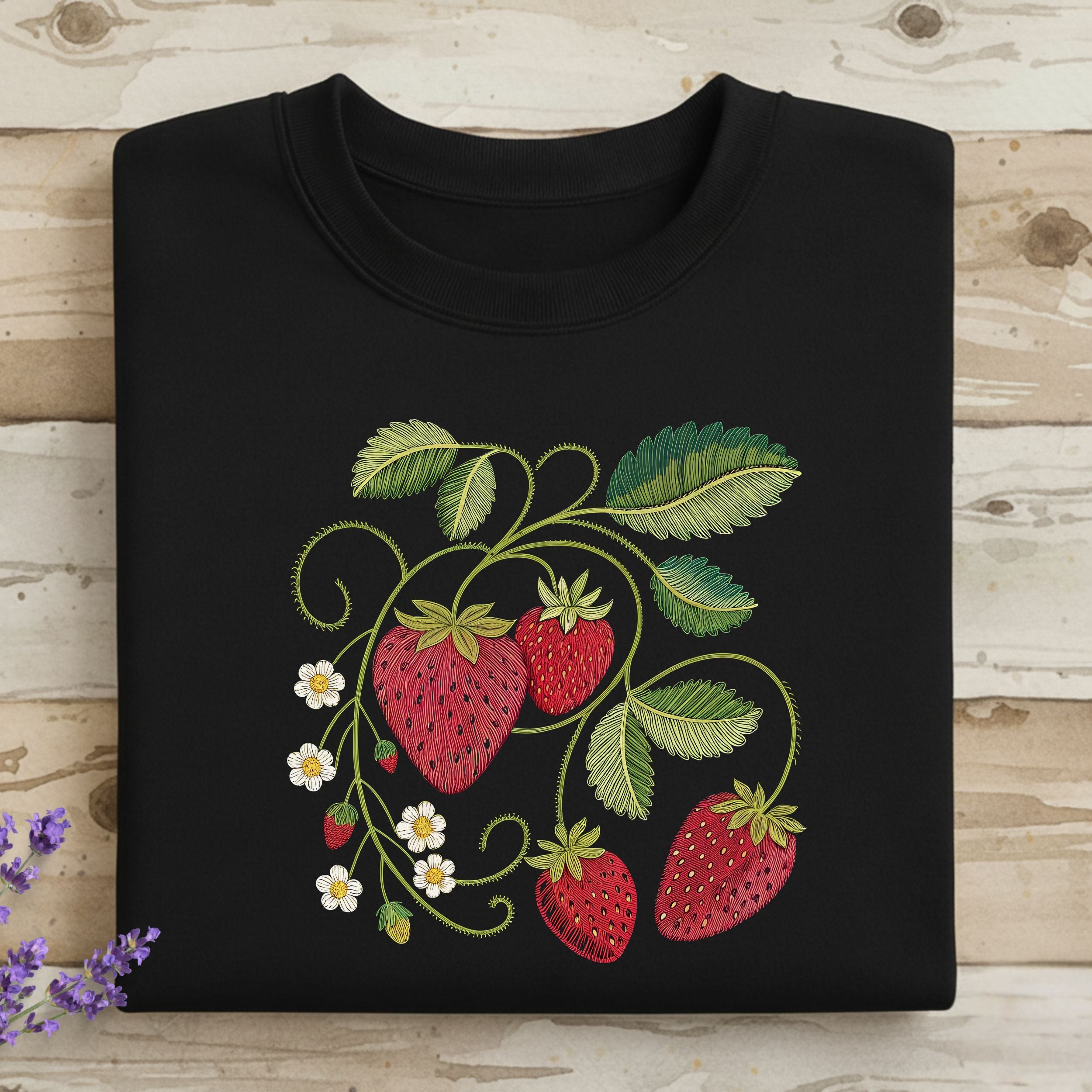 Strawberry Vine and Flowers Design on Black product