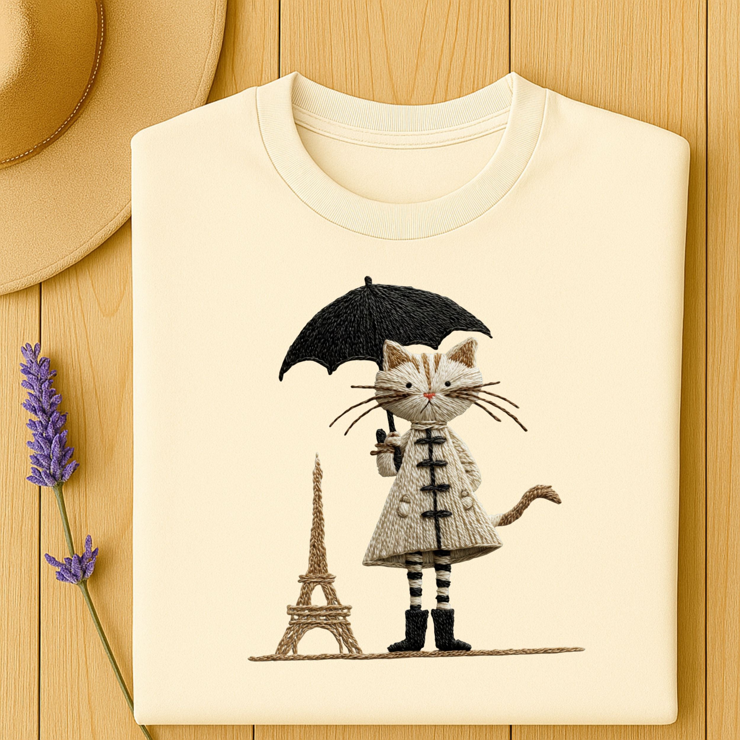 Cute Cat Holding Umbrella with Eiffel Tower T-Shirt