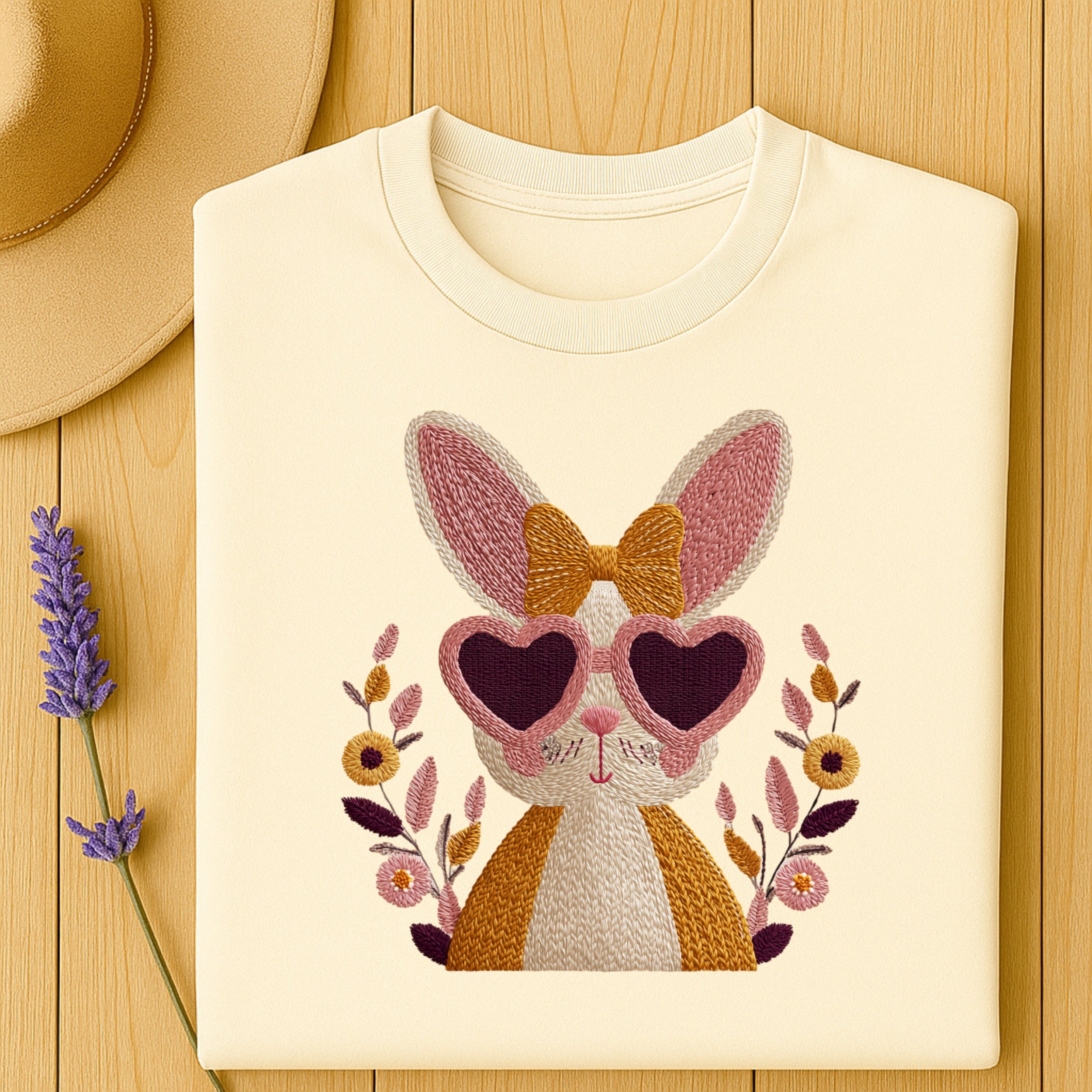 Cute Bunny with Heart Sunglasses Embroidered Shirt