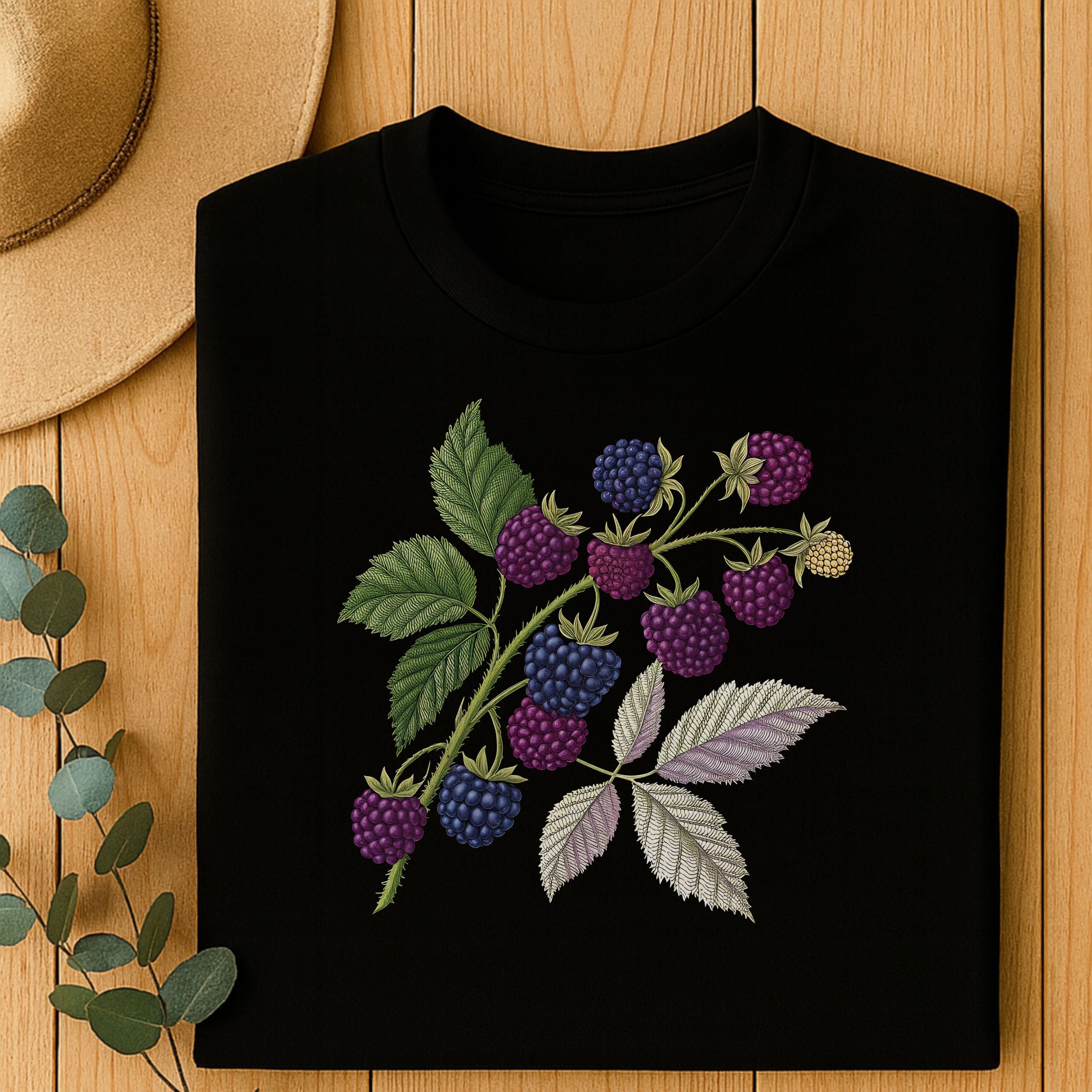 Botanical Blackberry Embroidery Design T-shirt