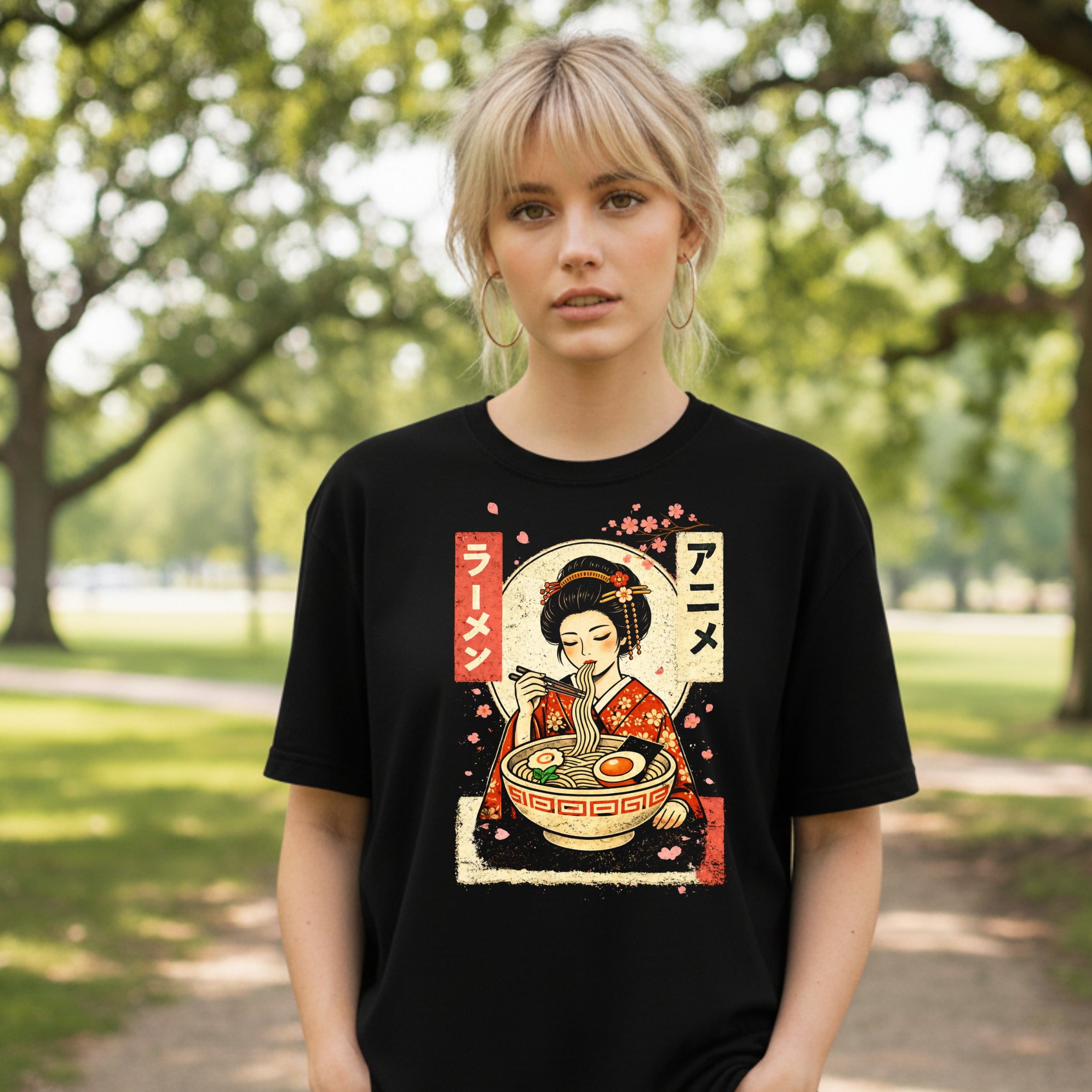 Vintage Japanese Ramen Geisha Graphic T-Shirt Design
