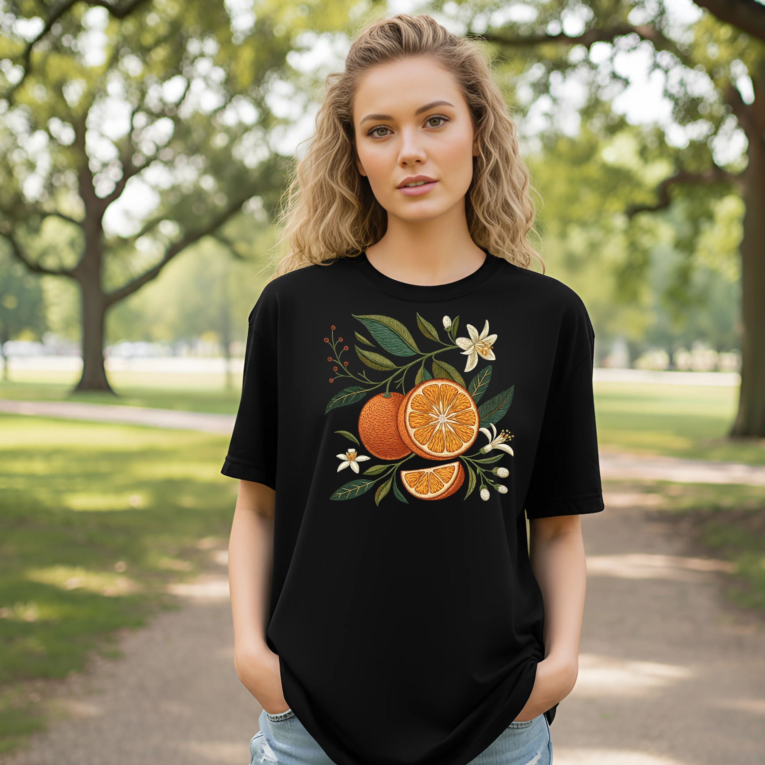 Citrus Fruit and Floral Design Graphic T-shirt