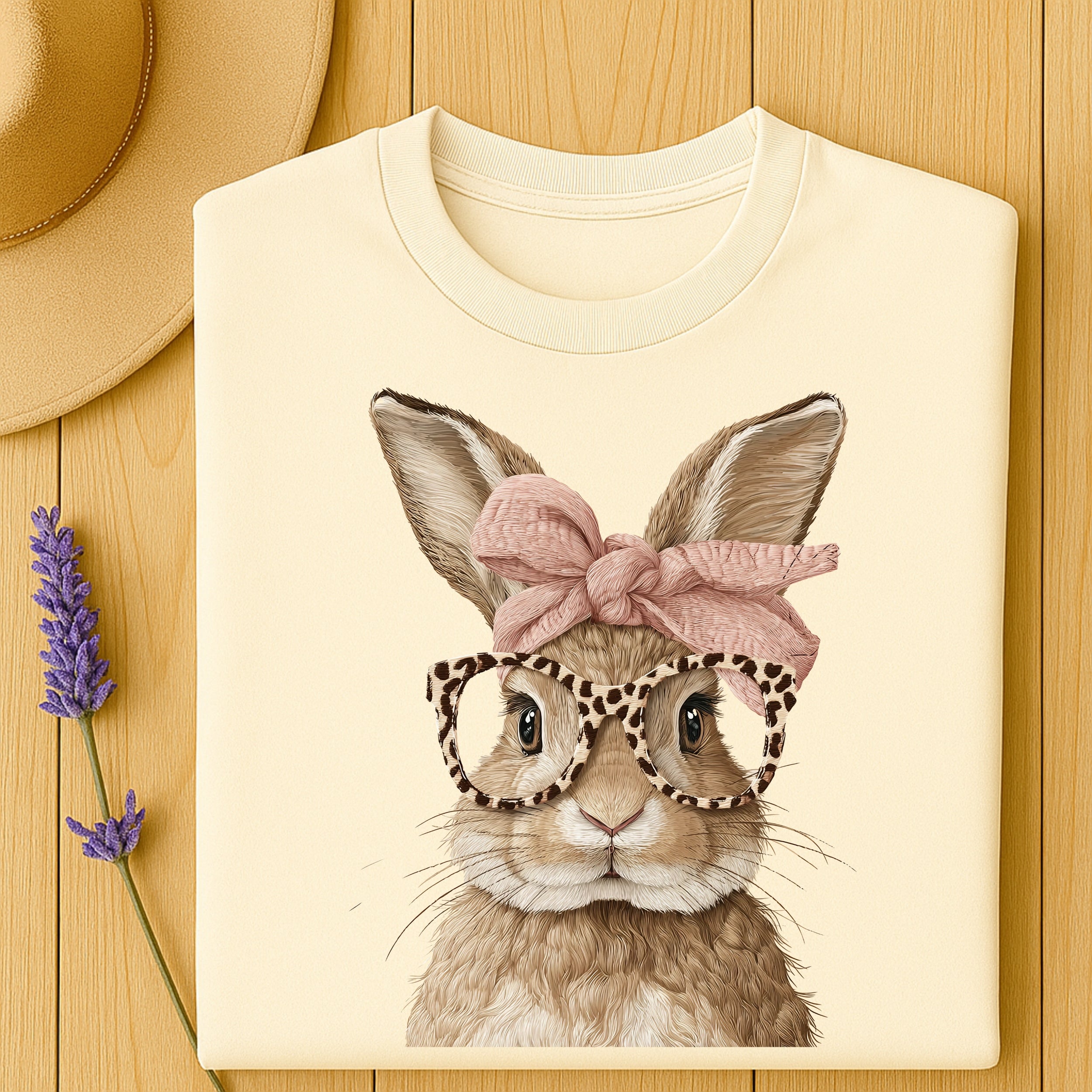 Adorable Bunny with Glasses Print T-shirt Design