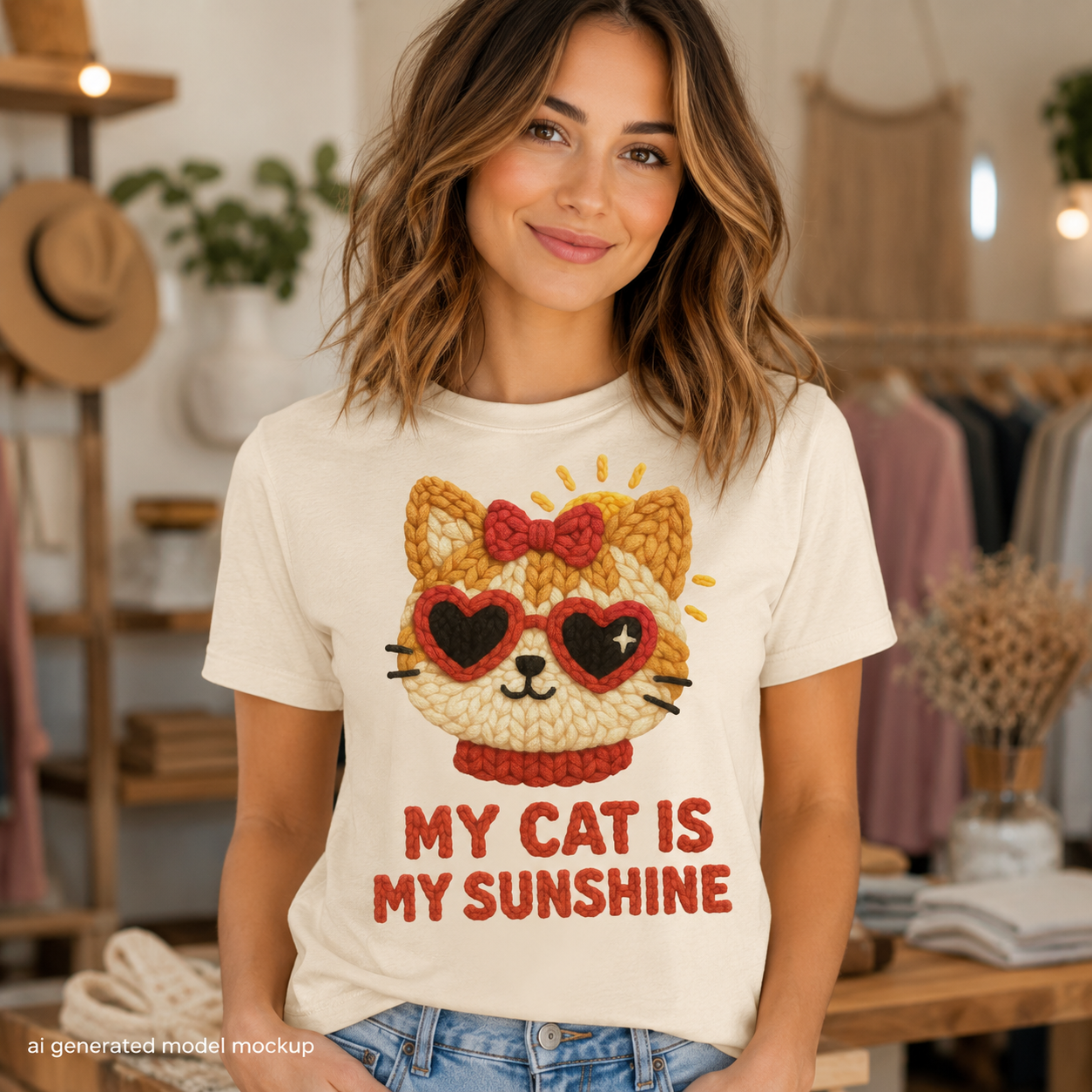 Love My Cat to the Moon and Back Faux Knitted Graphic Tee