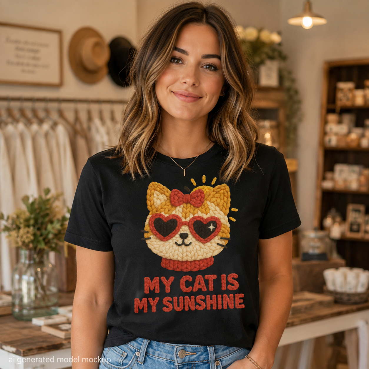 Love My Cat to the Moon and Back Faux Knitted Graphic Tee