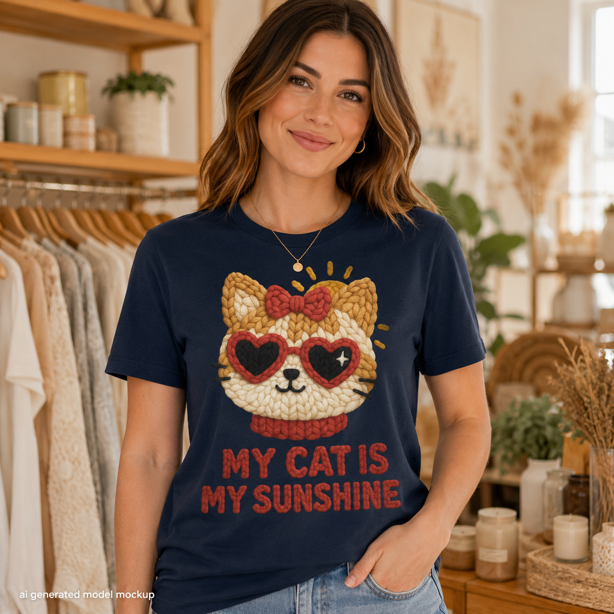 Love My Cat to the Moon and Back Faux Knitted Graphic Tee