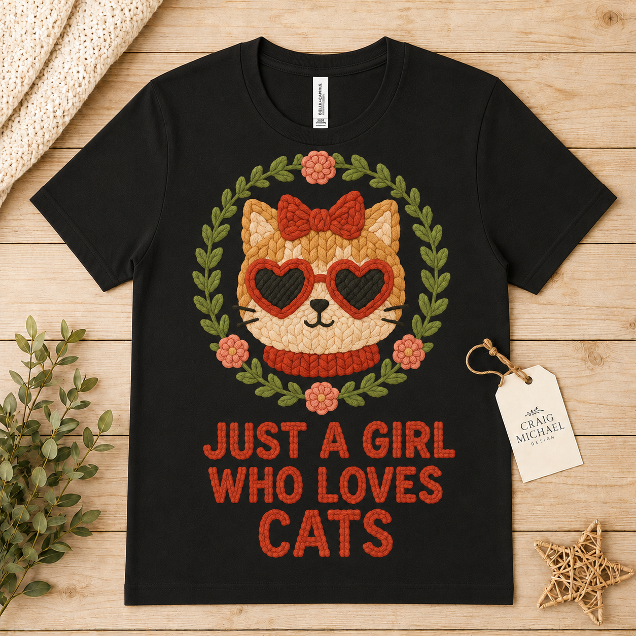 Just a Girl Who Loves Cats Faux Knitted Graphic Tee