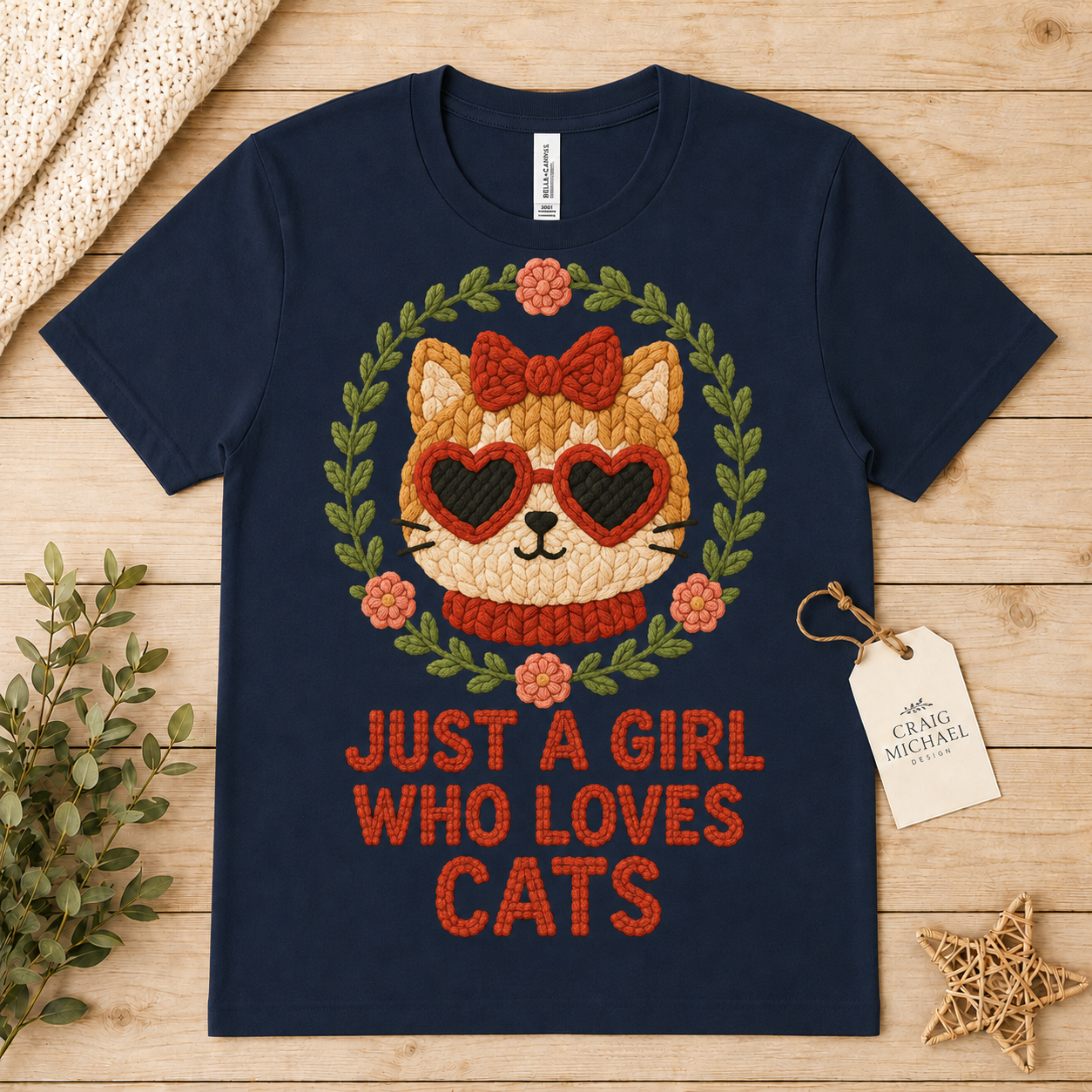 Just a Girl Who Loves Cats Faux Knitted Graphic Tee