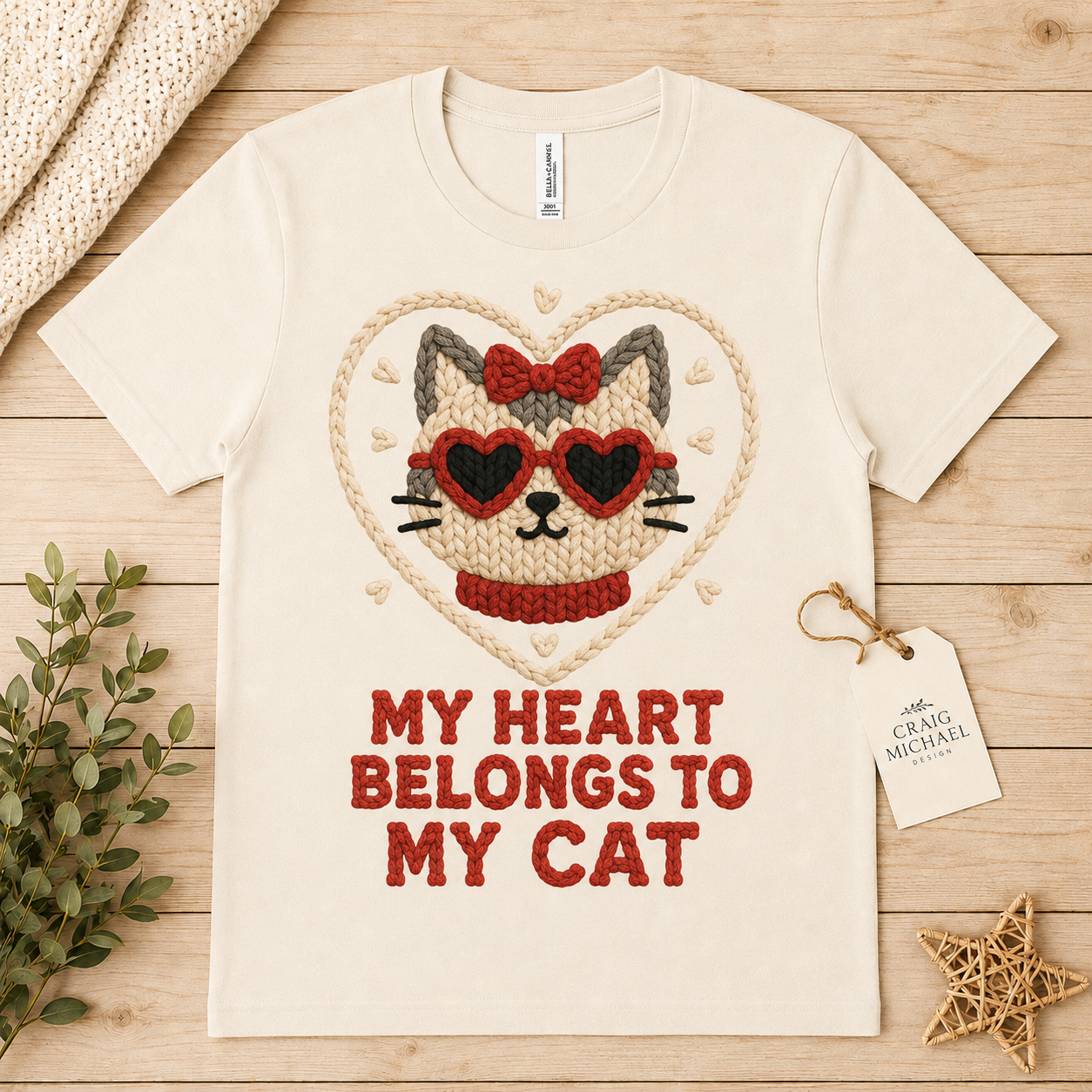 My Heart Belongs to My Cat Faux Knitted Graphic Tee