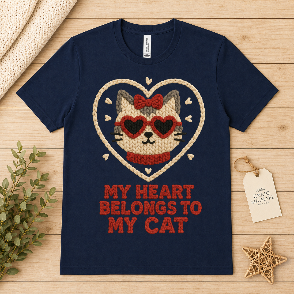My Heart Belongs to My Cat Faux Knitted Graphic Tee
