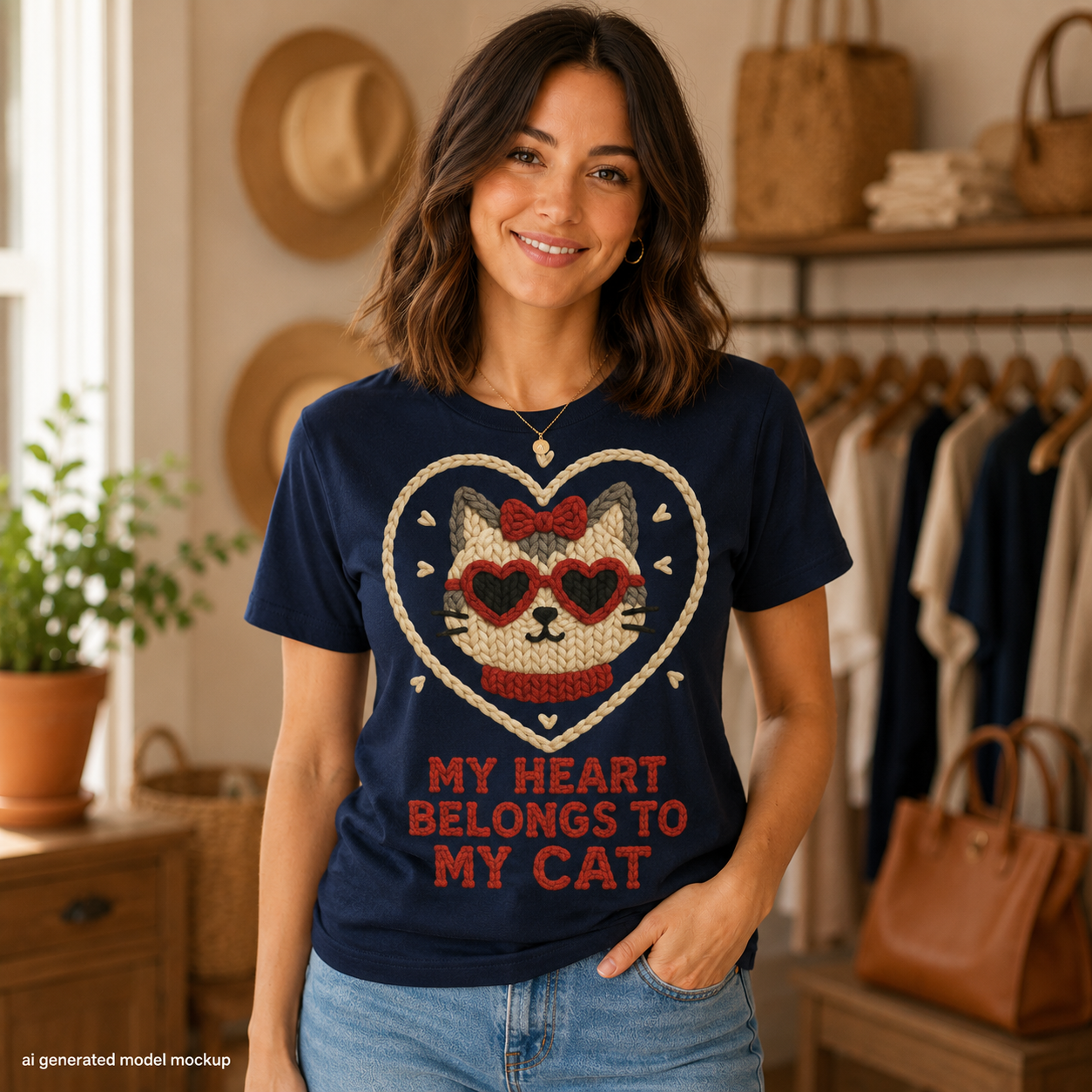 My Heart Belongs to My Cat Faux Knitted Graphic Tee