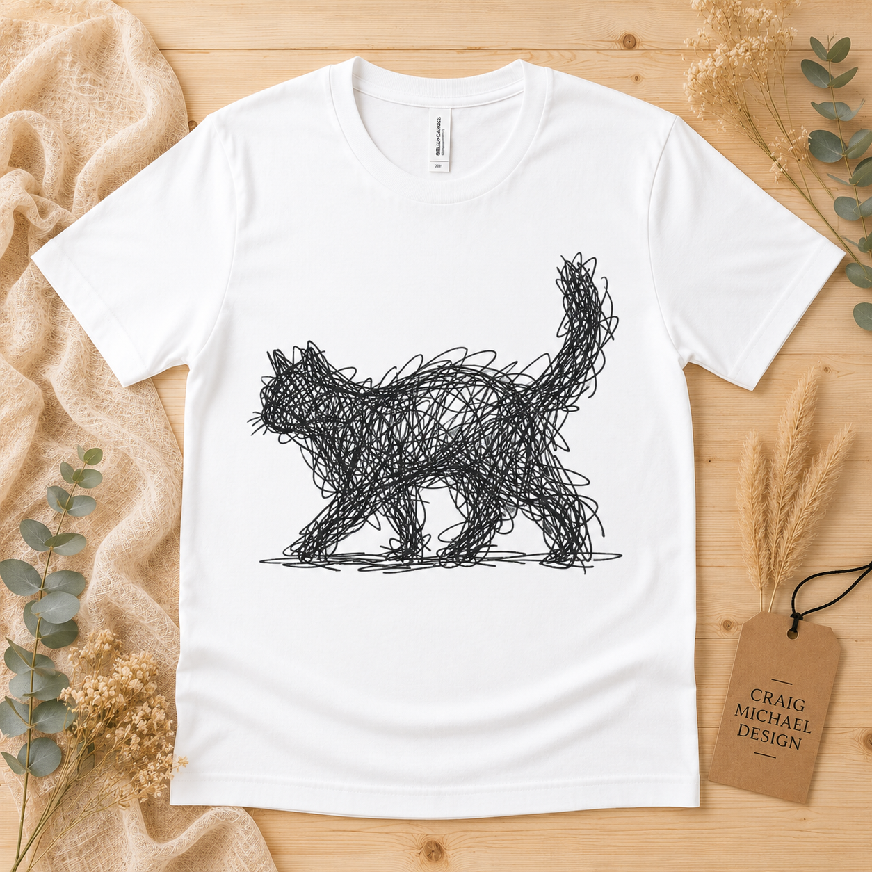 Minimalist Scribble Art Cat T-Shirt