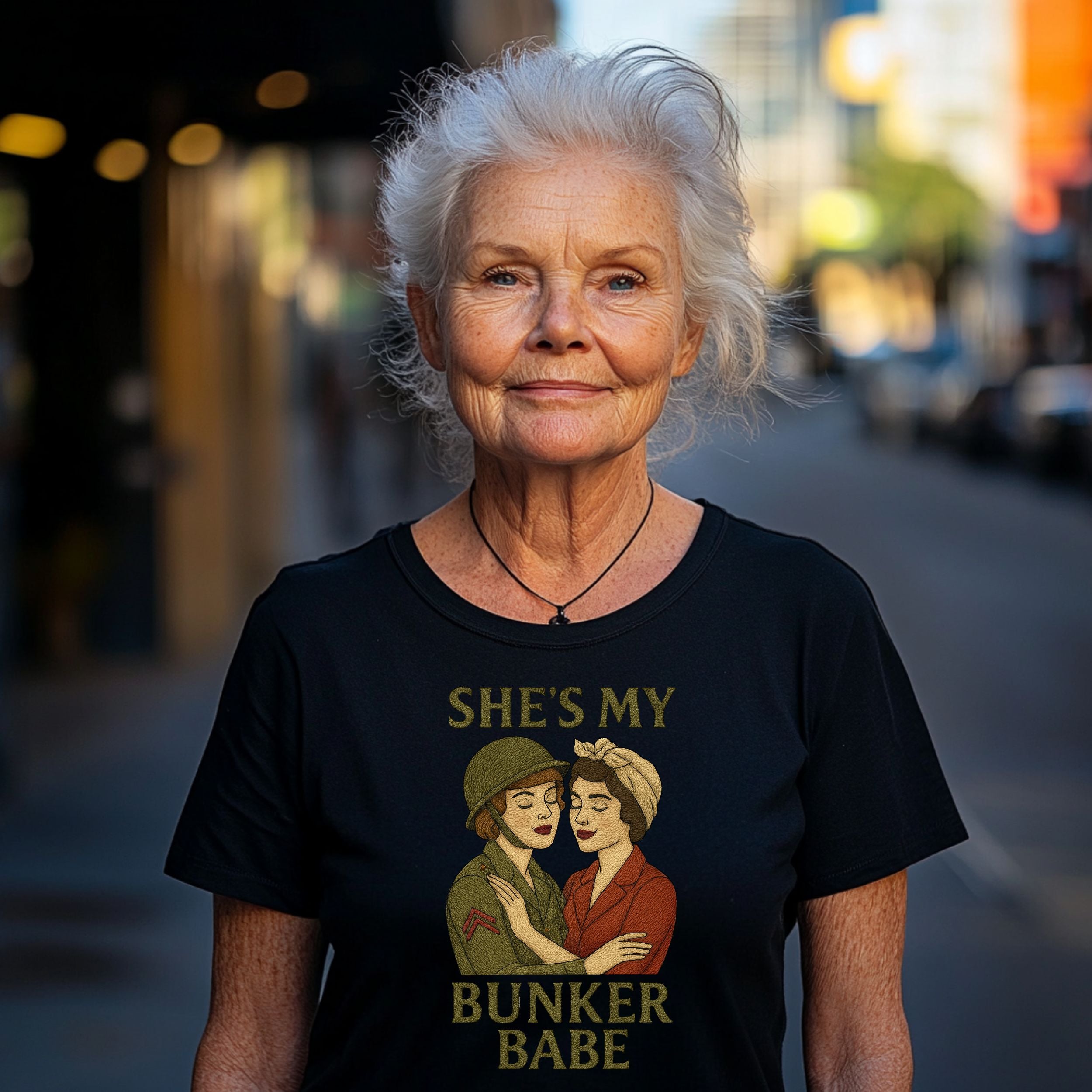 She’s My Bunker Babe – 1940s Lesbian T-Shirt, Retro Sapphic Resilience Gift