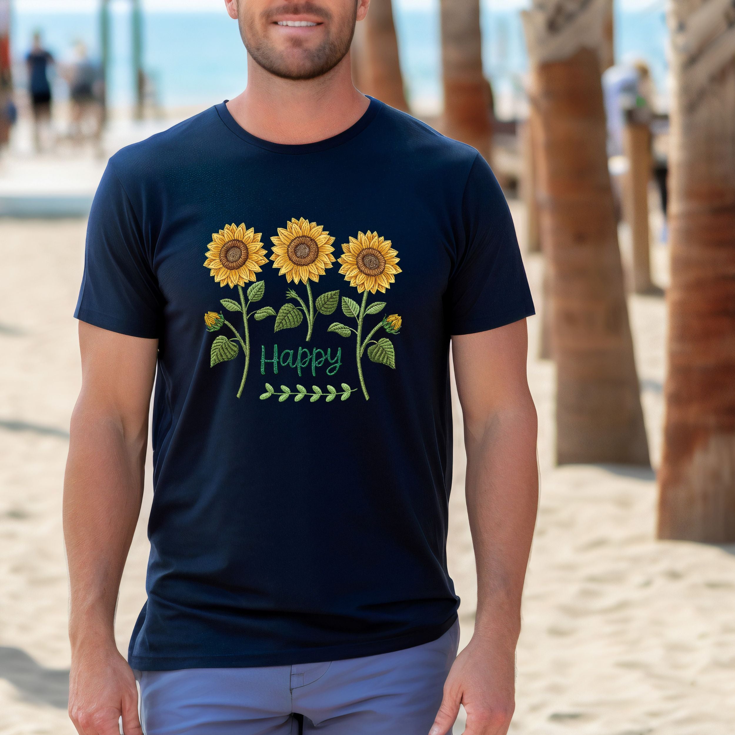 Happy Sunflower Shirt, Embroidery Style Floral Tee