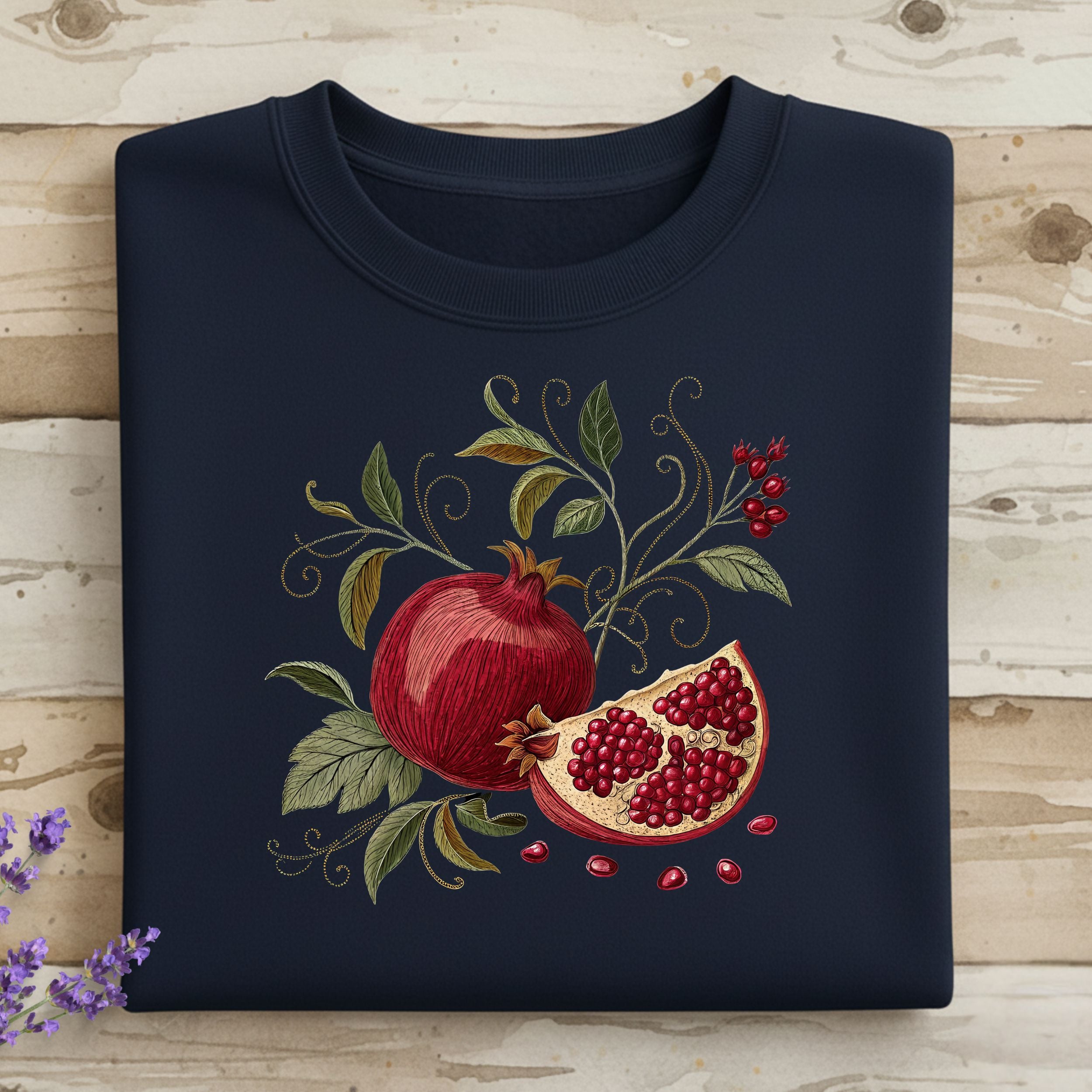 Pomegranate and Foliage Embroidered Design Sweatshirt