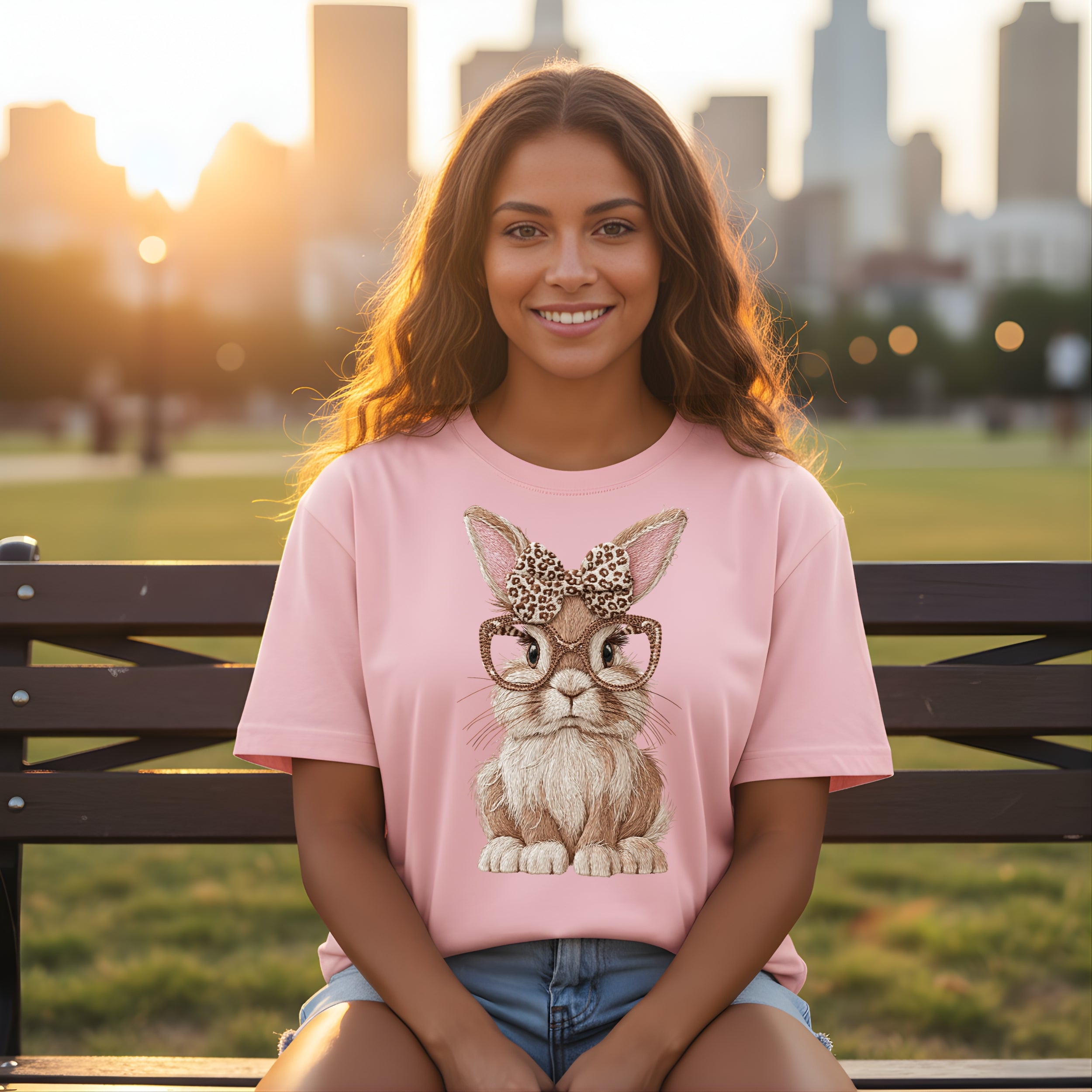 Cute Rabbit Graphic Tee with Glasses and Bow T-shirt