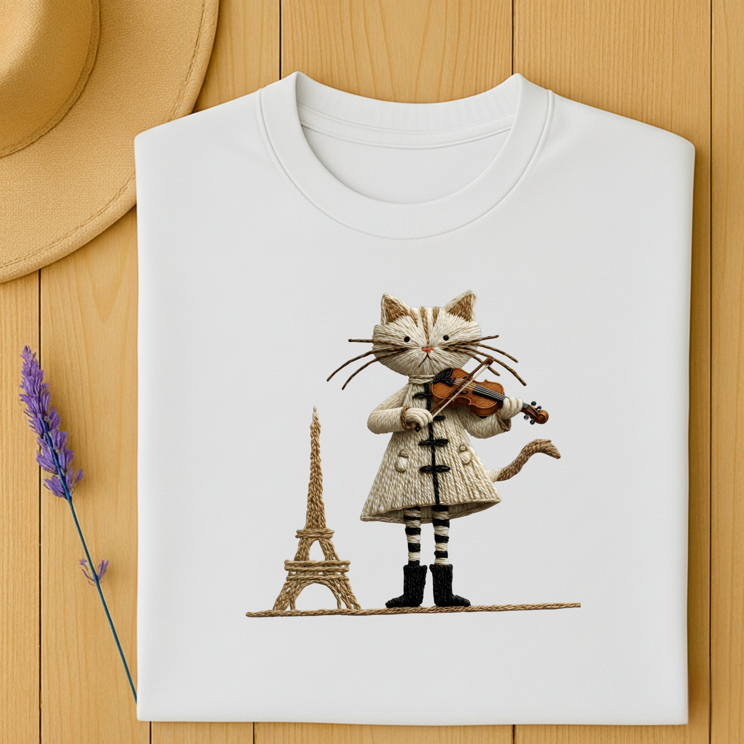 Adorable Cat Playing Violin Eiffel Tower Design Shirt