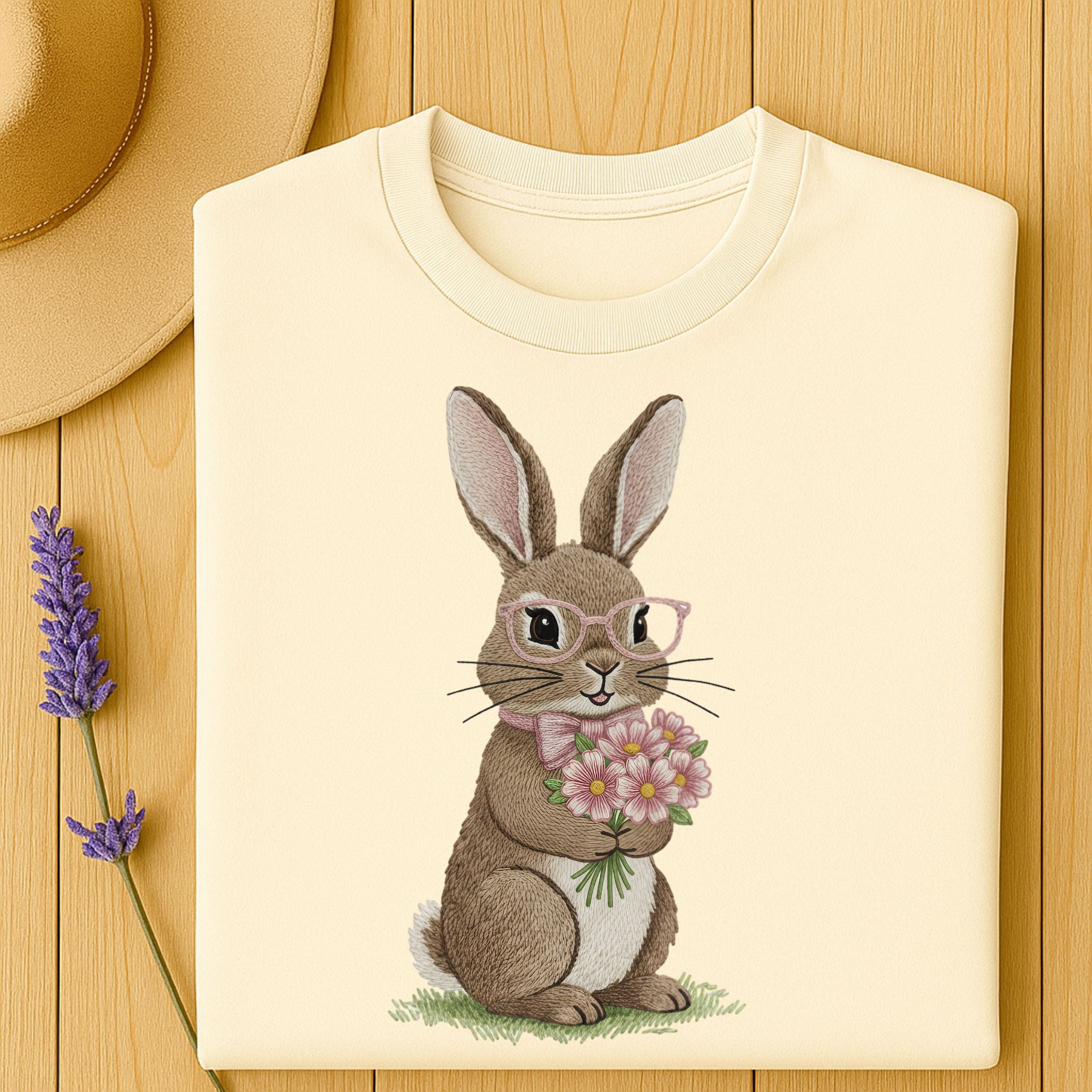 Cute Bunny with Glasses Holding Flowers Shirt