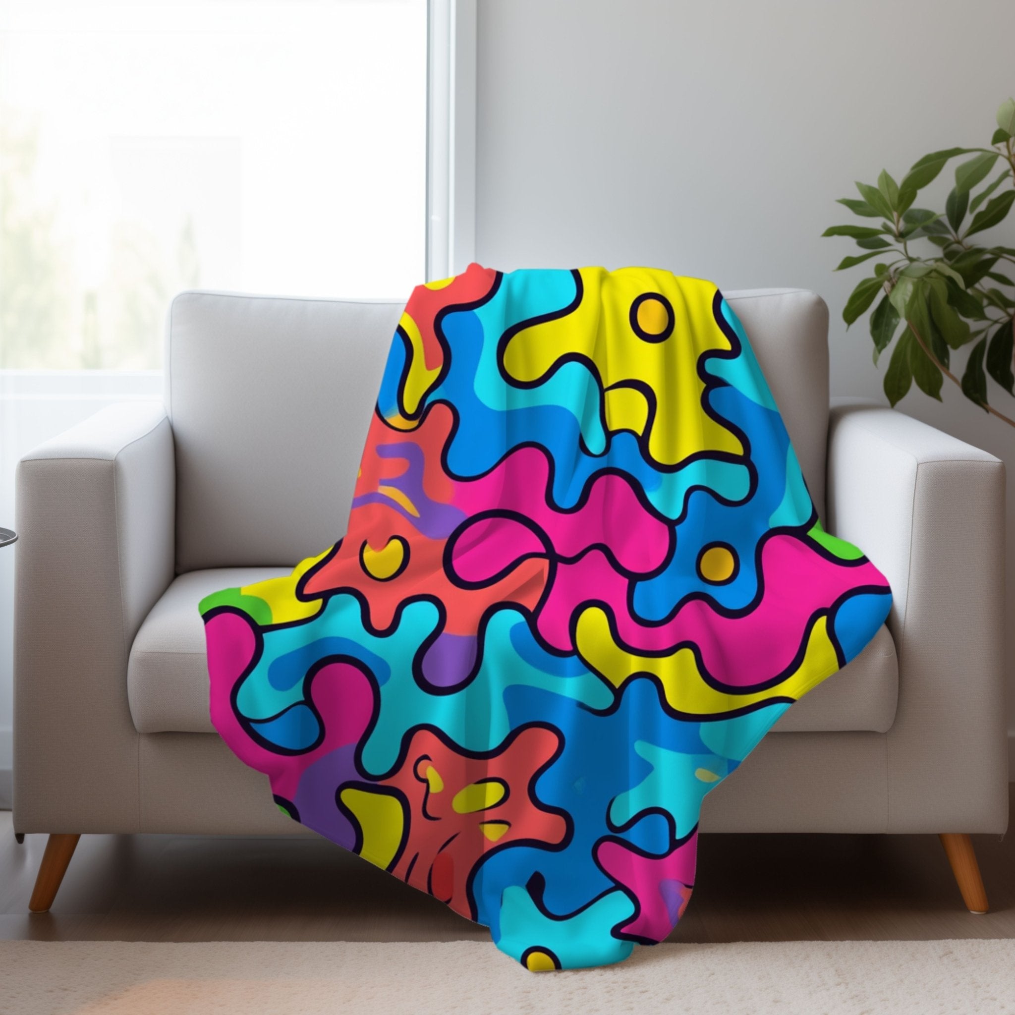 African Inspired Colourful Abstract Art Blanket, Bright Vibrant Pattern Throw Blanket, Unique Bedding Decor, Modern Home Accessory - Craig Michael Design