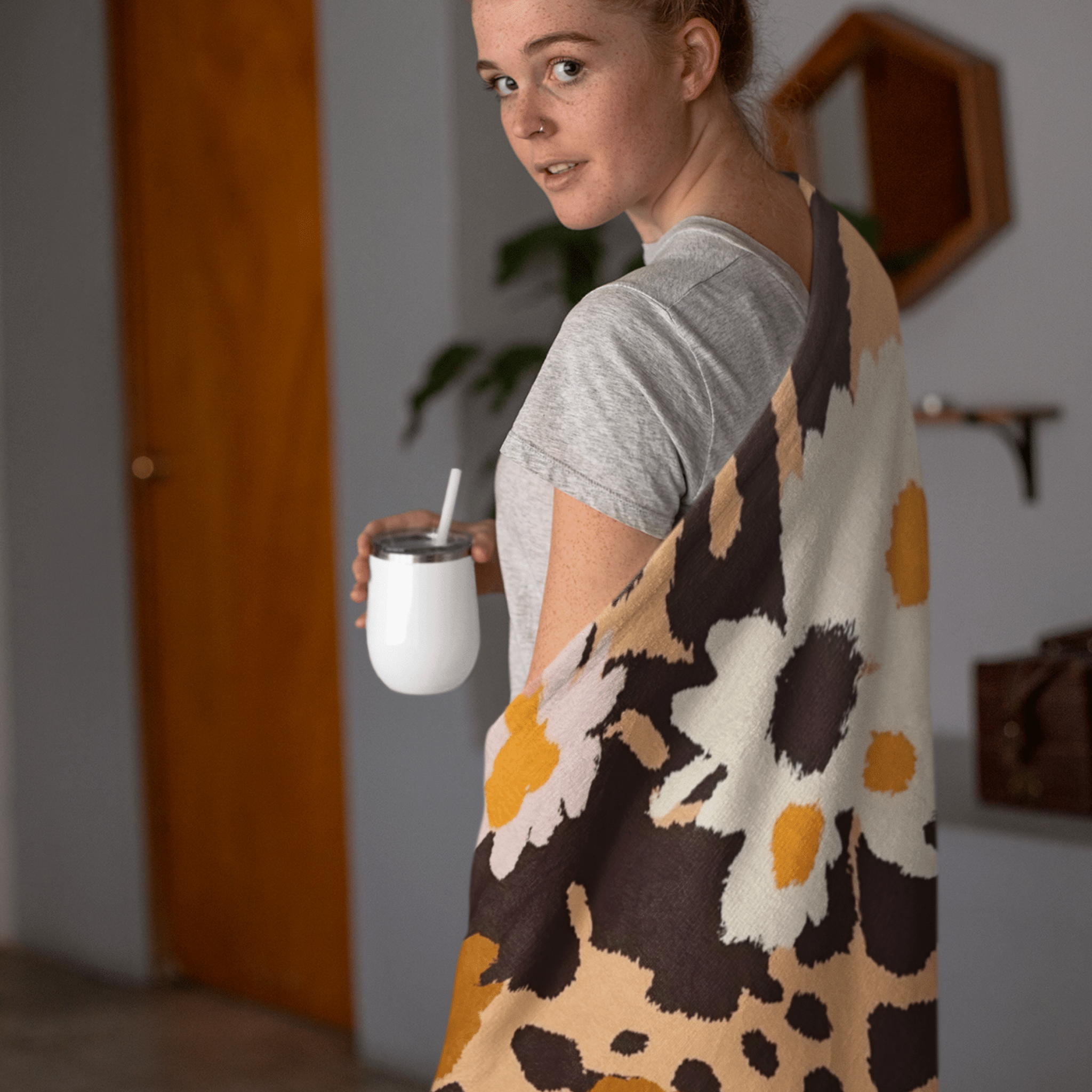 African Inspired Floral Leopard Print Blanket, Cozy Home Decor Accent, Unique Animal and Flower Pattern Throw, Soft Warm Blanket - Craig Michael Design