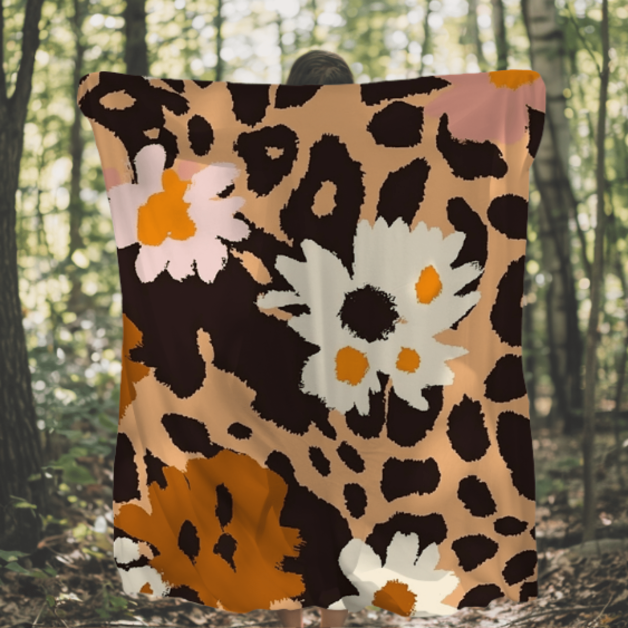 African Inspired Floral Leopard Print Blanket, Cozy Home Decor Accent, Unique Animal and Flower Pattern Throw, Soft Warm Blanket - Craig Michael Design