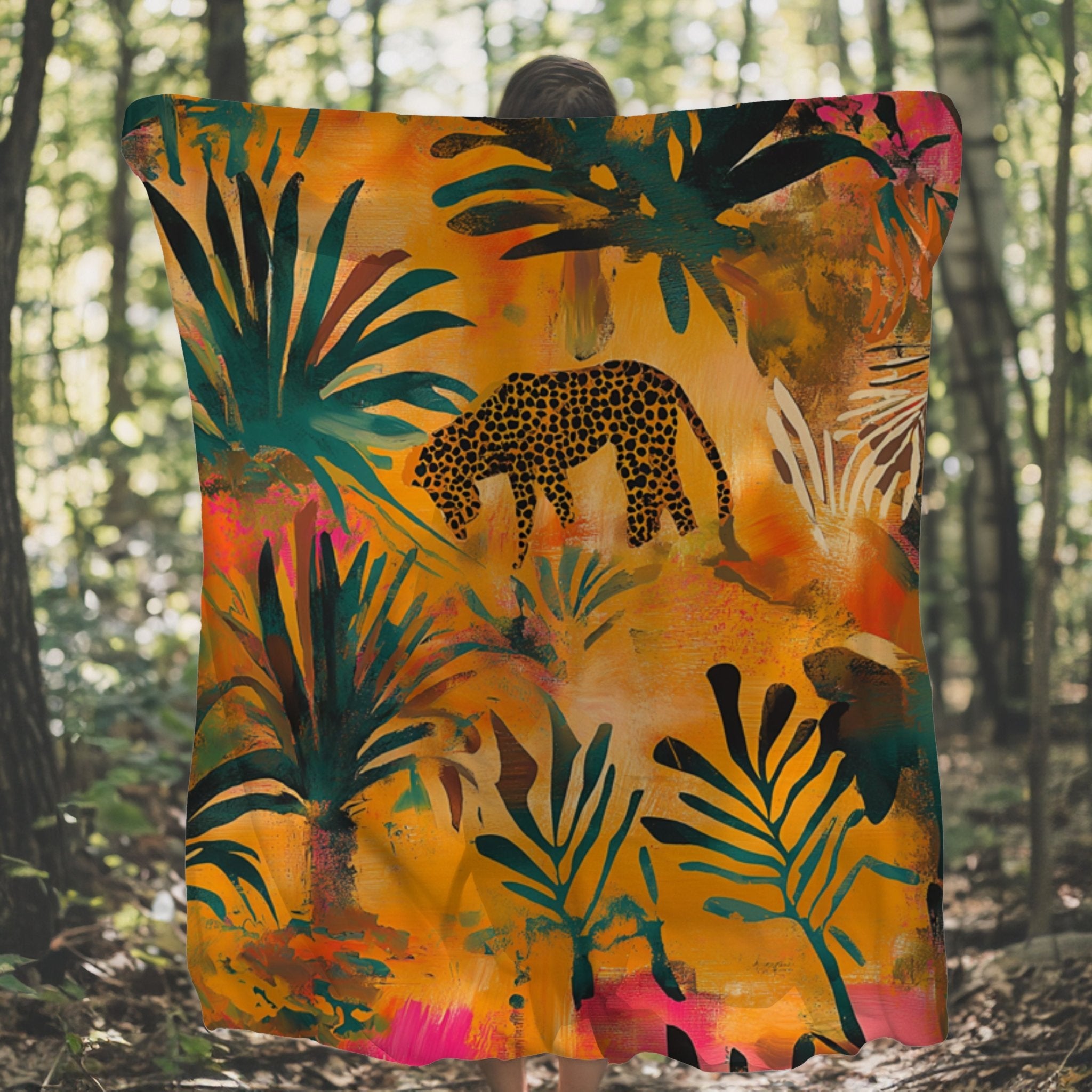 African Inspired Jungle Animal Print Blanket, Safari Theme Bedding Decor, Vibrant Wildlife Art, Colourful Tropical Throw Blanket - Craig Michael Design