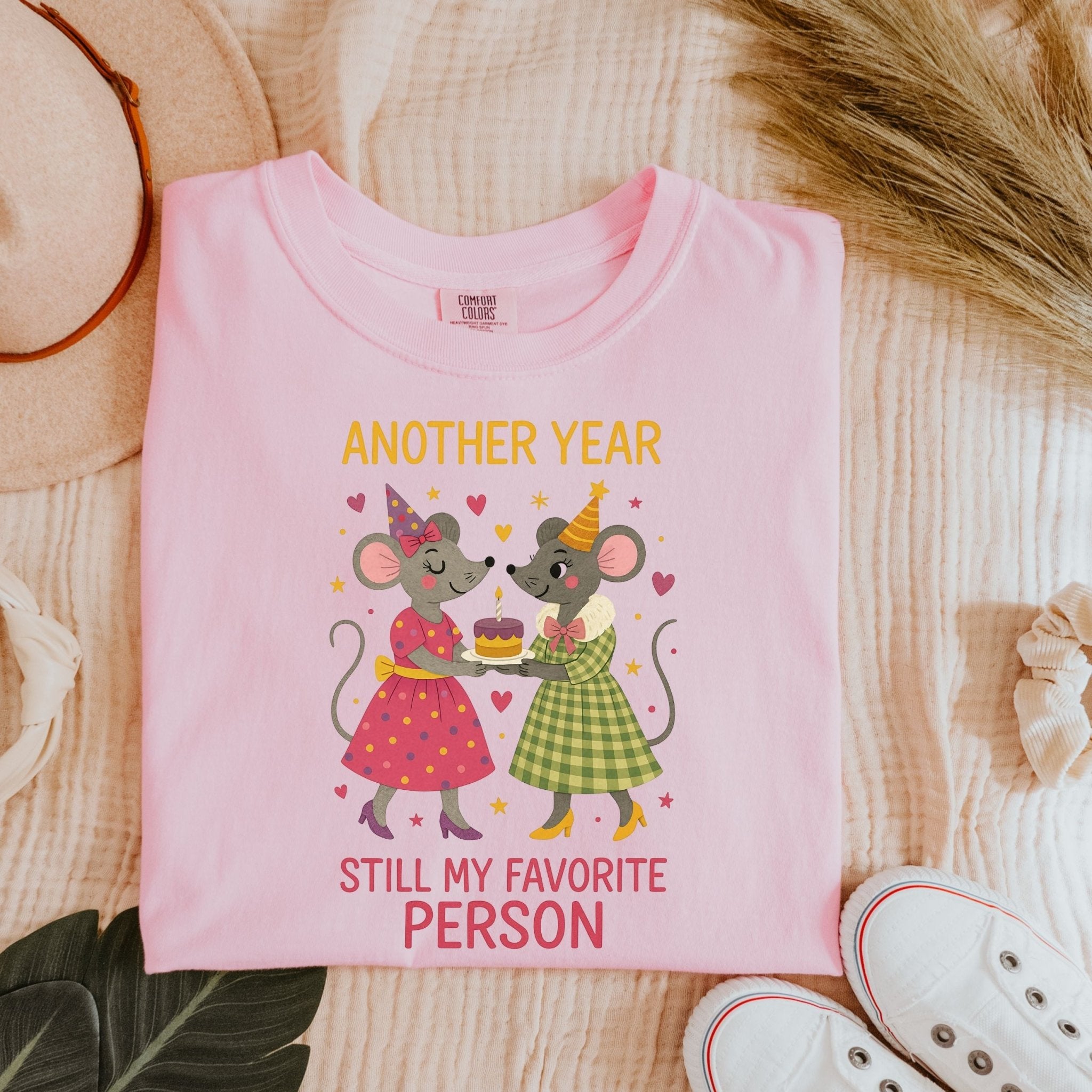 Another Year Favourite Person Shirt, Lesbian Mouse Birthday Tee, Cute Gay Couple T-Shirt, Sweet Celebration Gift for Her, Comfort Colours - Craig Michael Design