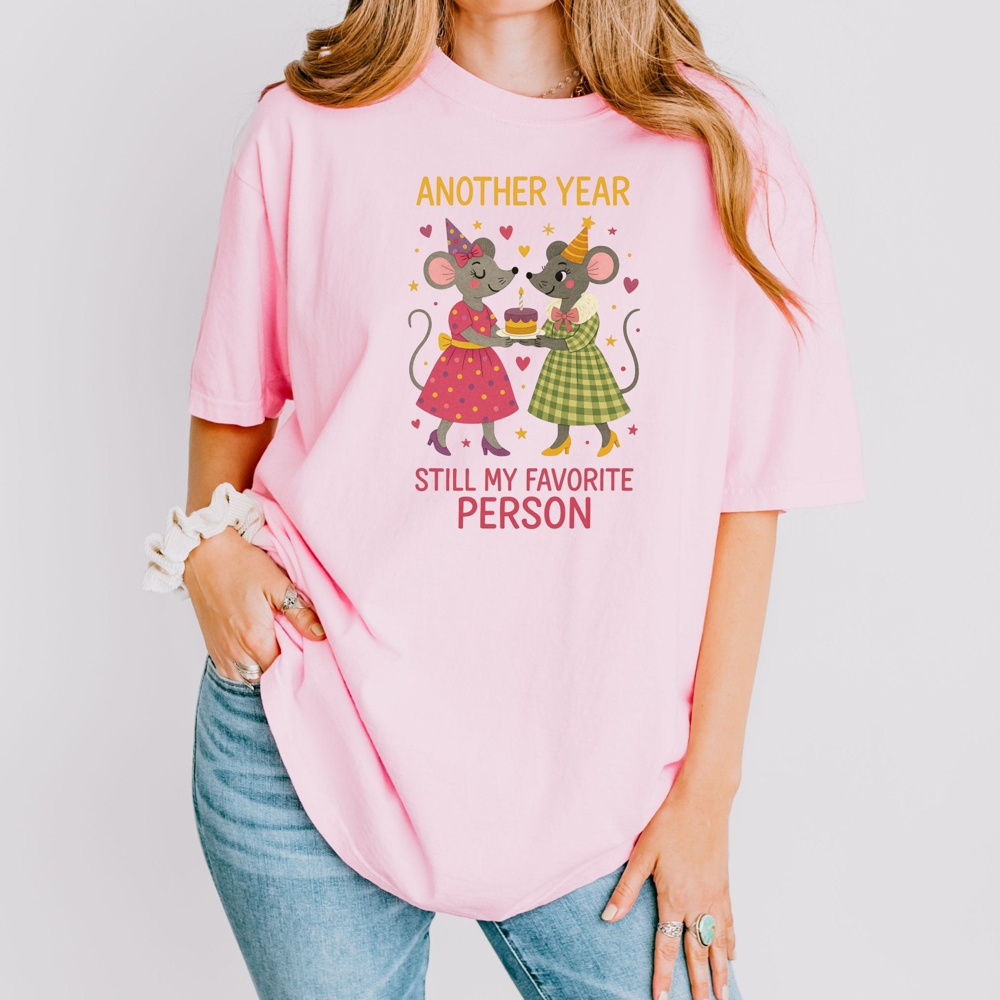 Another Year Favourite Person Shirt, Lesbian Mouse Birthday Tee, Cute Gay Couple T-Shirt, Sweet Celebration Gift for Her, Comfort Colours - Craig Michael Design