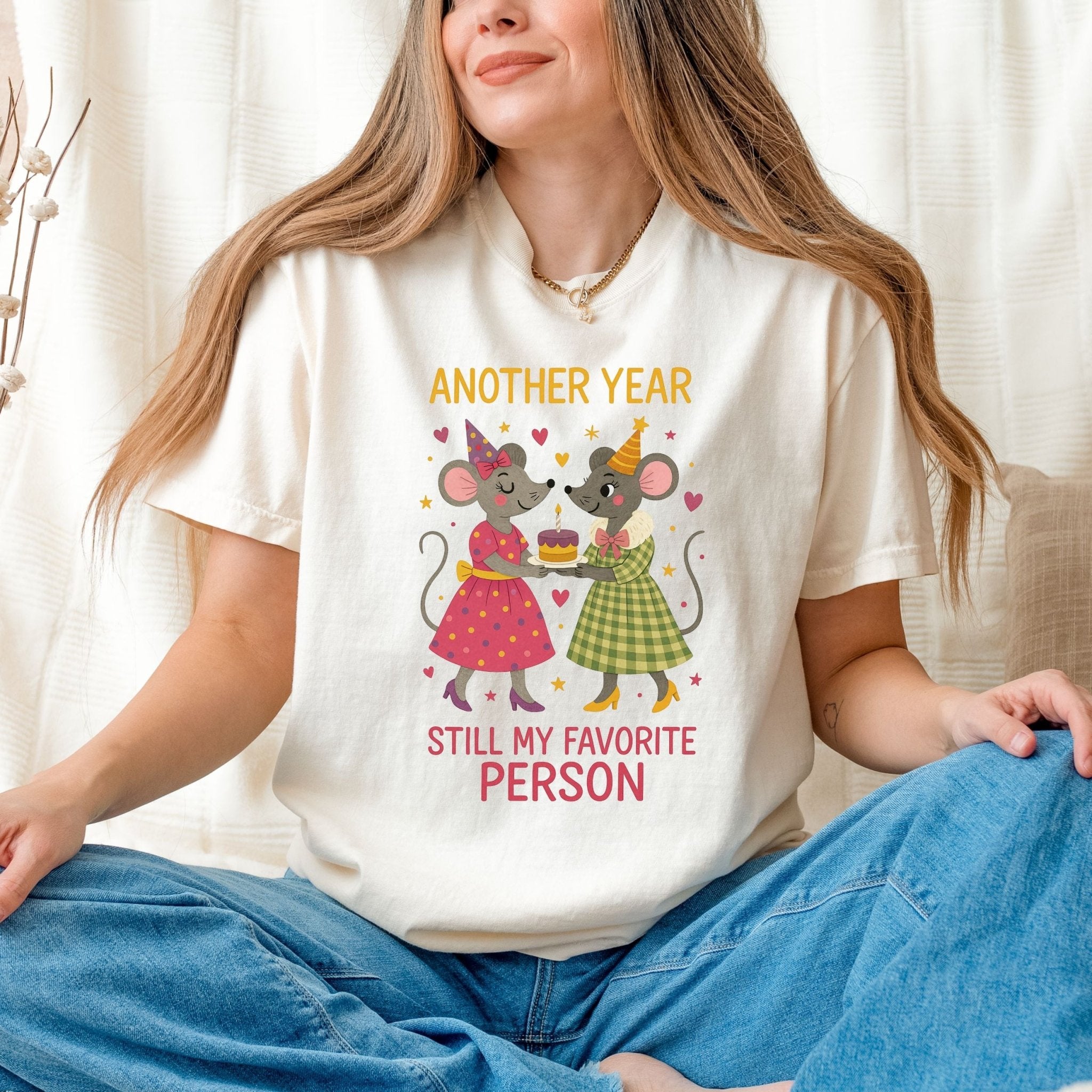 Another Year Favourite Person Shirt, Lesbian Mouse Birthday Tee, Cute Gay Couple T-Shirt, Sweet Celebration Gift for Her, Comfort Colours - Craig Michael Design