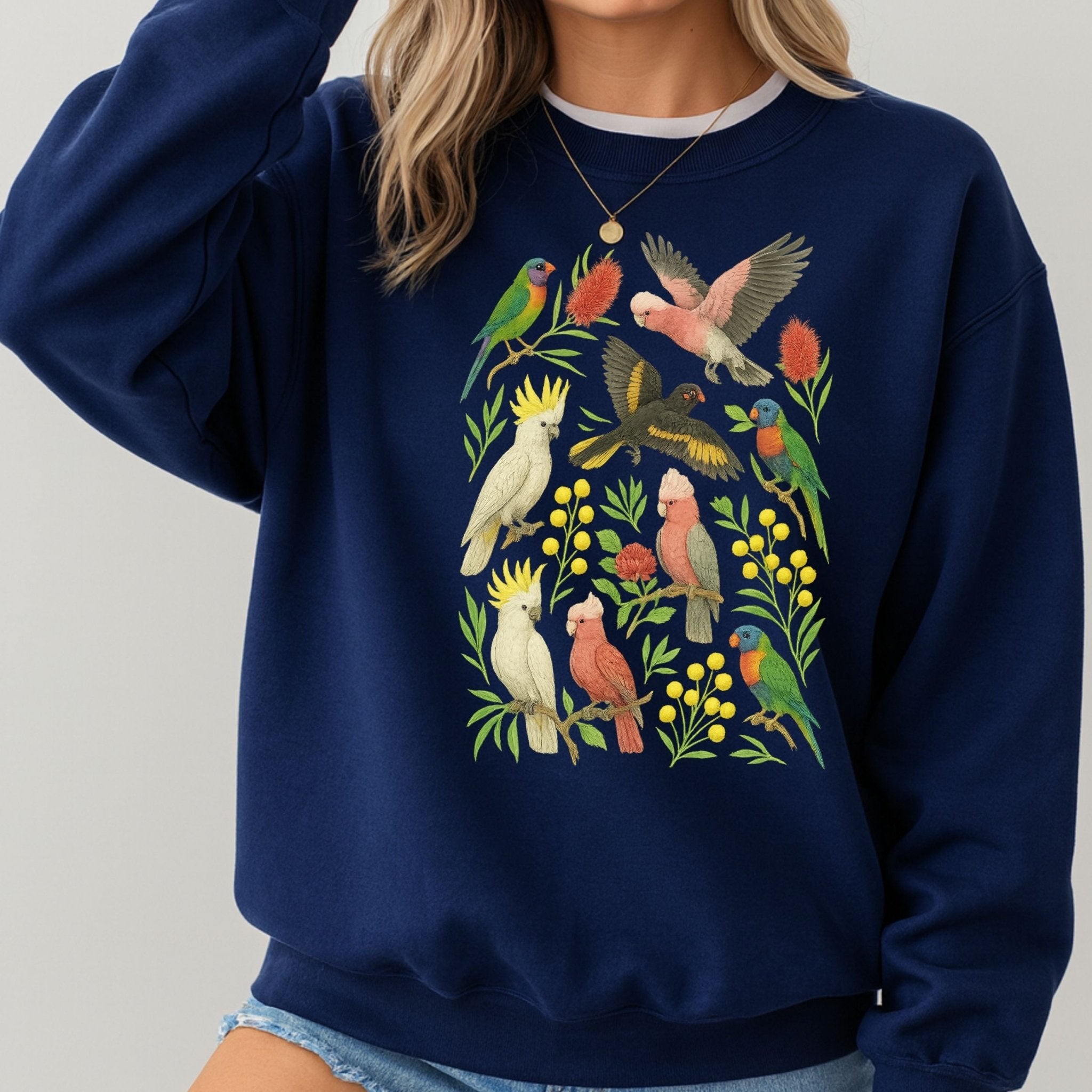 Australian Birds Sweatshirt – Cockatoo, Galah & Lorikeet - Craig Michael Design