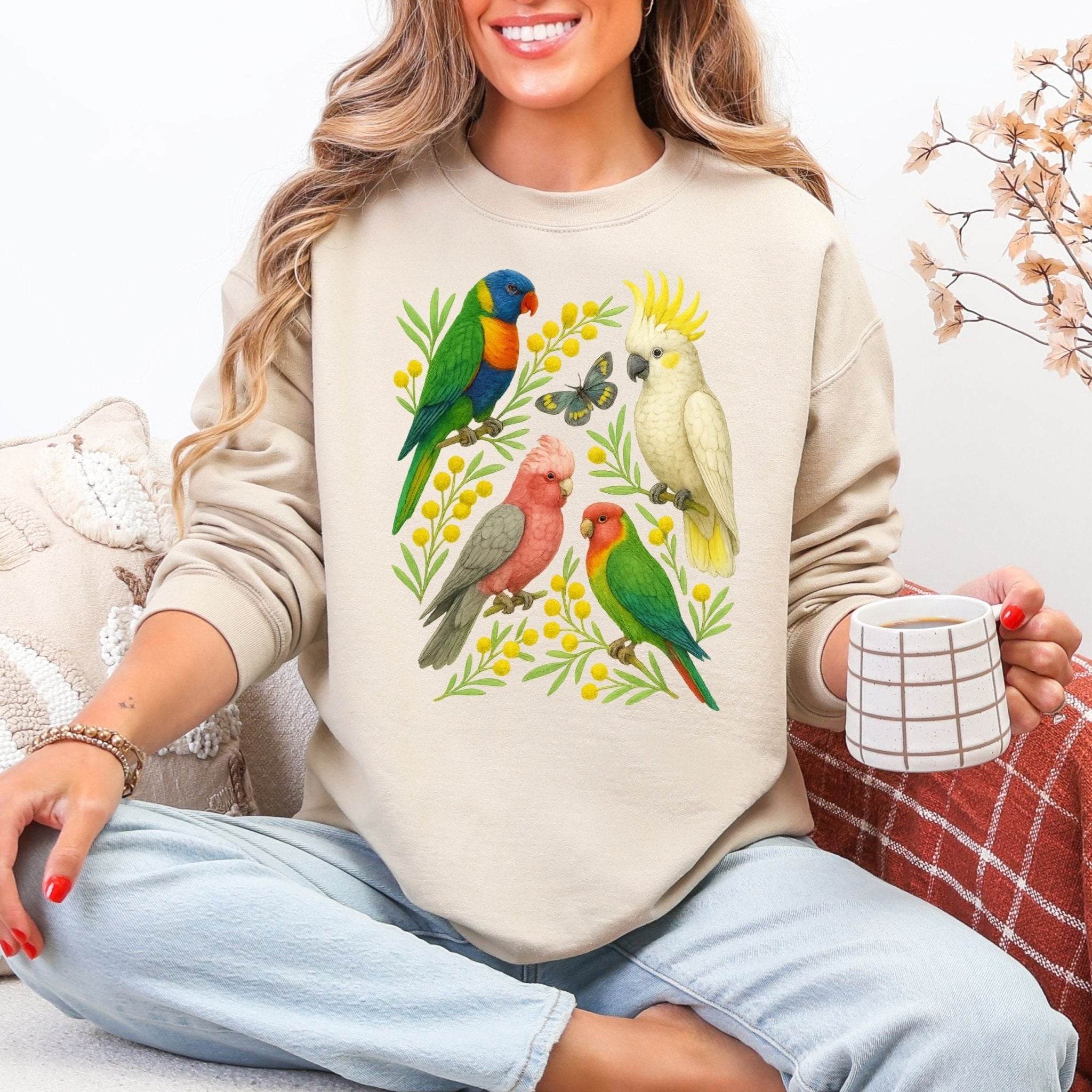 Australian Birds Sweatshirt – Lorikeet, Cockatoo & Galah - Craig Michael Design