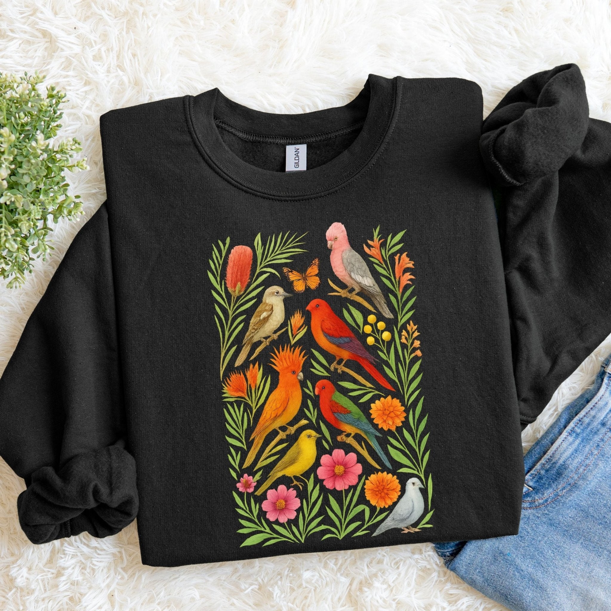 Australian Birds Sweatshirt – Parrot & Native Flowers - Craig Michael Design