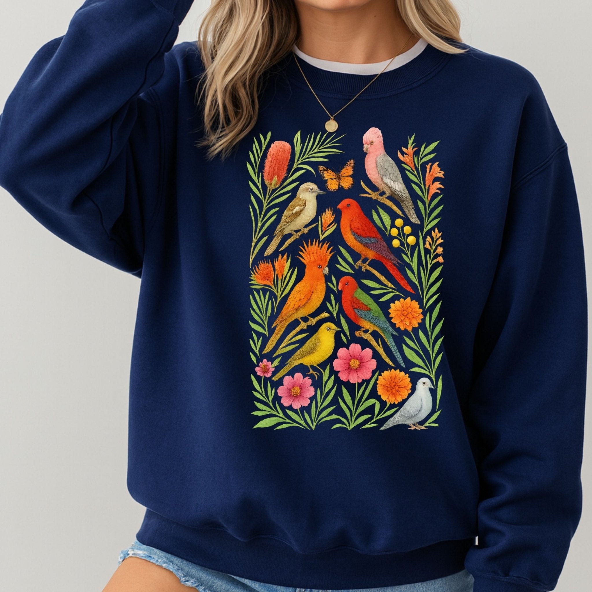 Australian Birds Sweatshirt – Parrot & Native Flowers - Craig Michael Design