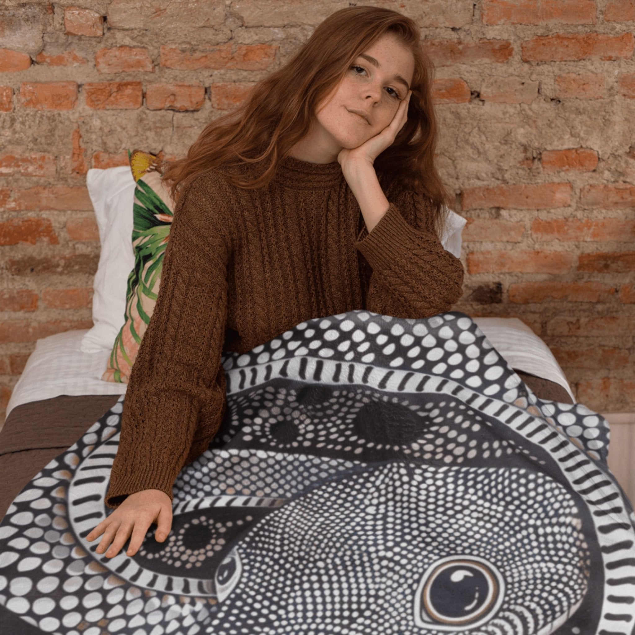 Australian Indigenous Snake Design Throw Blanket – Monochrome Dreamtime Art - Craig Michael Design