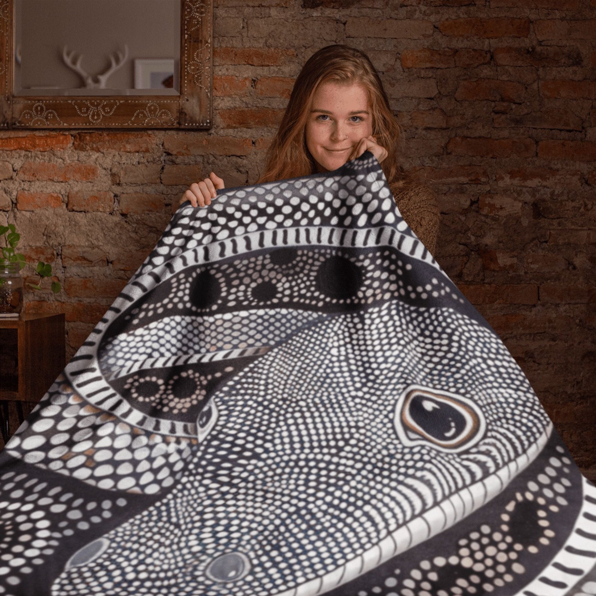 Australian Indigenous Snake Design Throw Blanket – Monochrome Dreamtime Art - Craig Michael Design