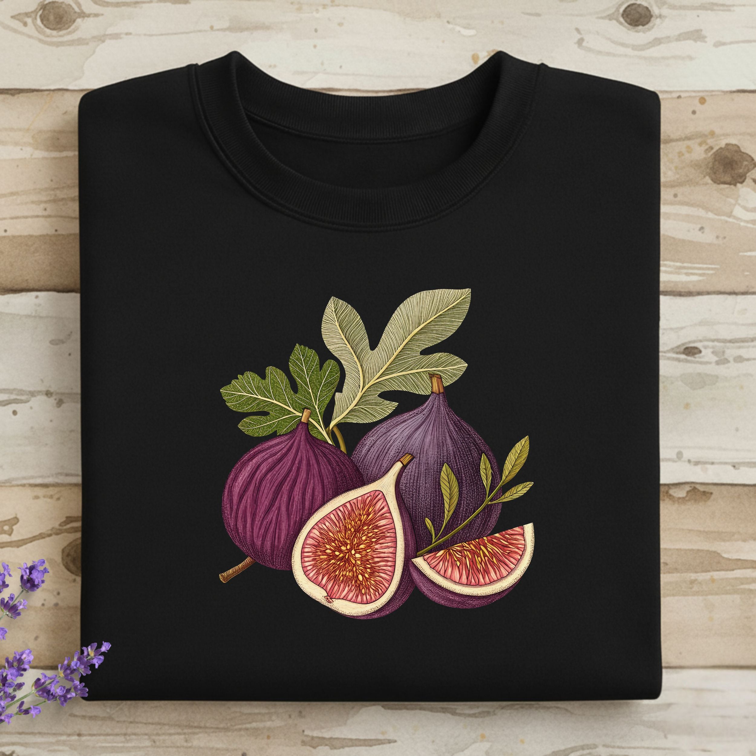Vibrant Fig Graphic Design on Black Sweater Product