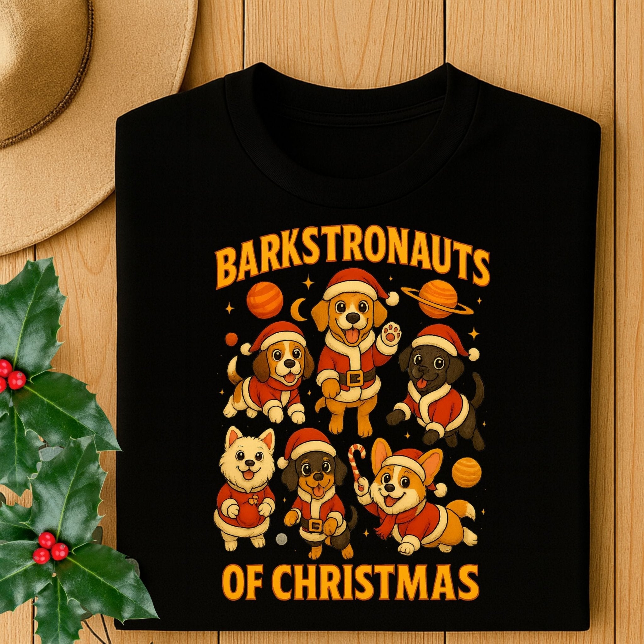 Barkstronauts Of Christmas Space Dogs Graphic Design T-Shirt - Craig Michael Design