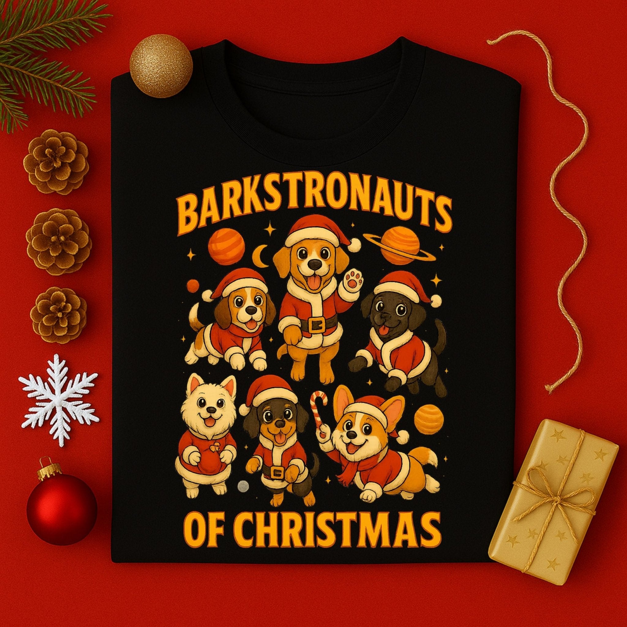 Barkstronauts Of Christmas Space Dogs Graphic Design T-Shirt - Craig Michael Design