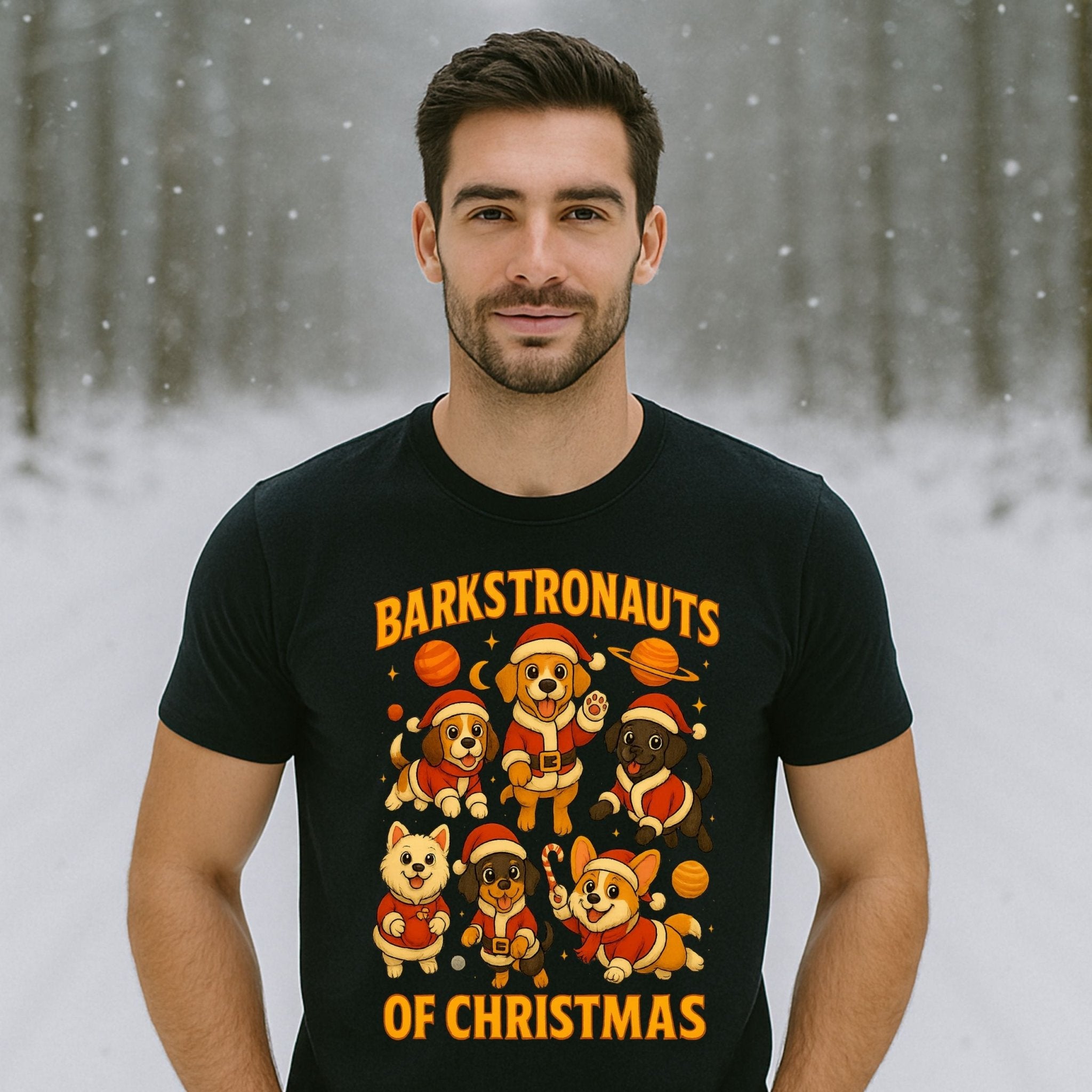 Barkstronauts Of Christmas Space Dogs Graphic Design T-Shirt - Craig Michael Design
