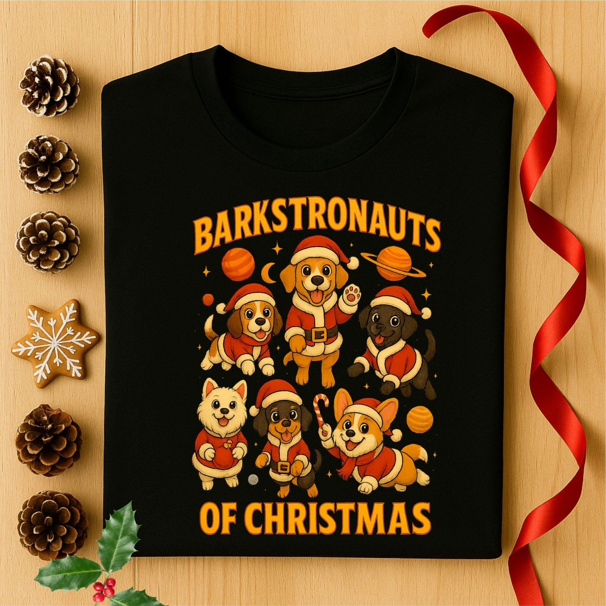 Barkstronauts Of Christmas Space Dogs Graphic Design T-Shirt - Craig Michael Design