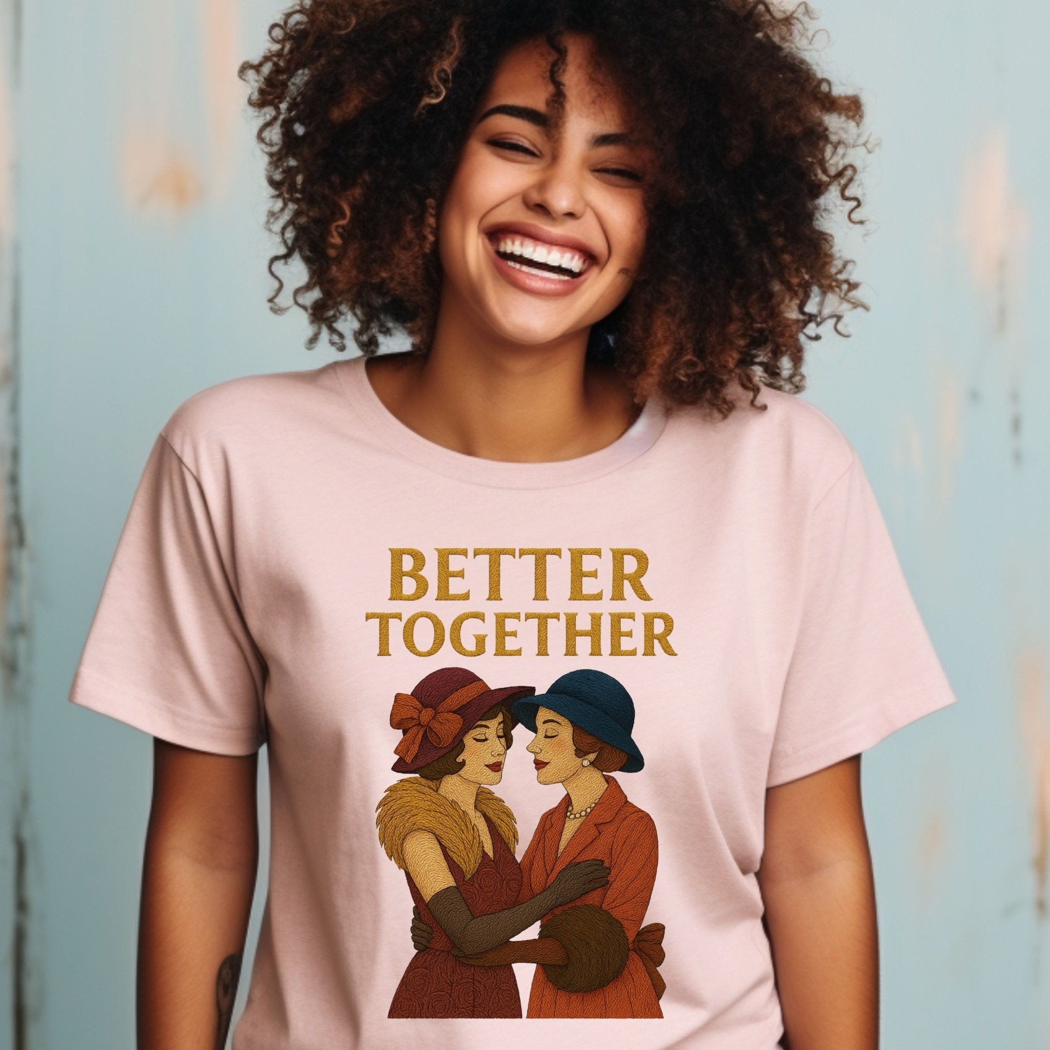 Better Together Tee, Vintage Lesbian Couple T-Shirt, Embroidered Style Sapphic Love Shirt, Queer Romantic Gift for Her - Craig Michael Design