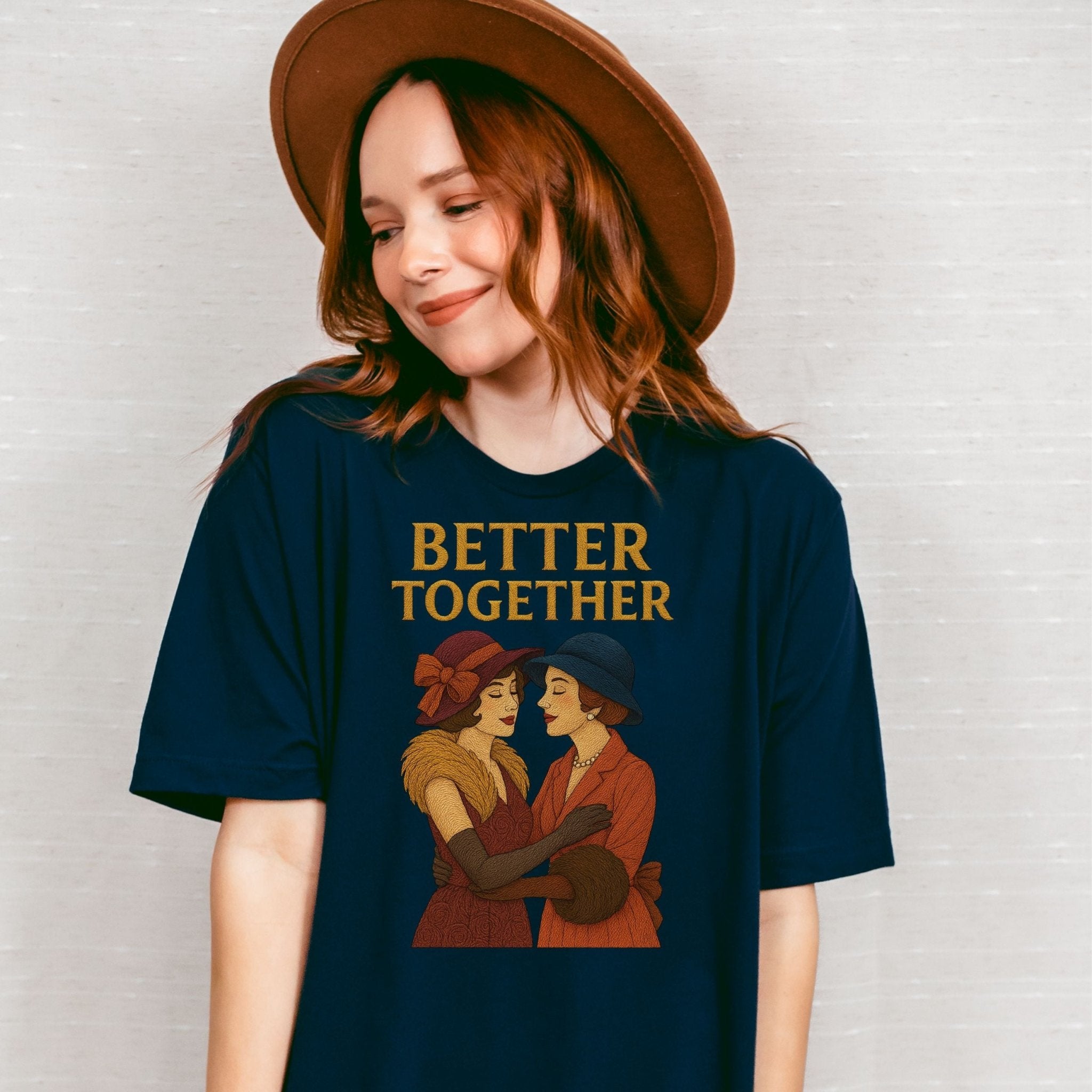 Better Together Tee, Vintage Lesbian Couple T-Shirt, Embroidered Style Sapphic Love Shirt, Queer Romantic Gift for Her - Craig Michael Design