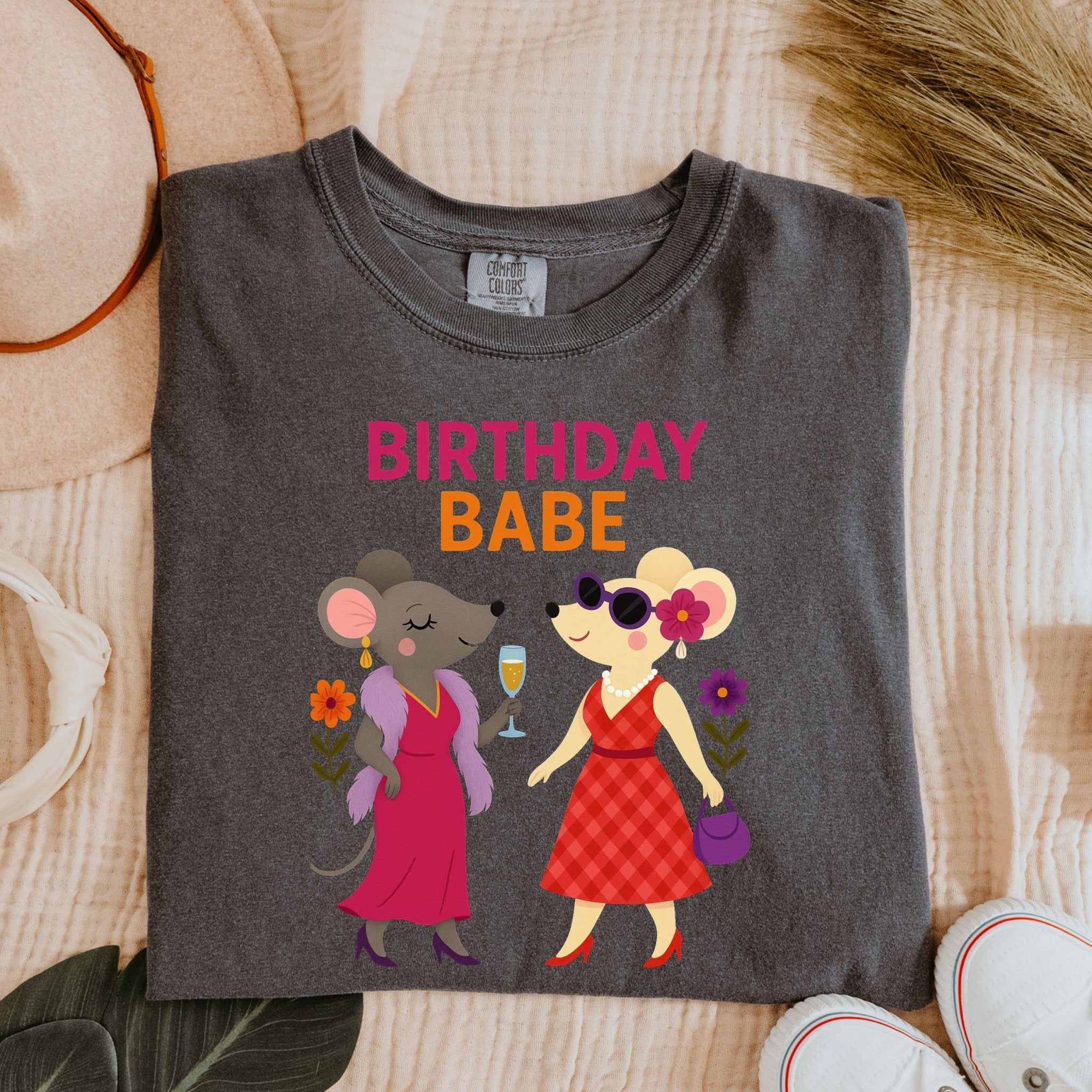 Birthday Babe Shirt, Comfort Colours Lesbian Mouse Tee, Femme Birthday Gift for Her, Glam Gay Mouse T-Shirt - Craig Michael Design