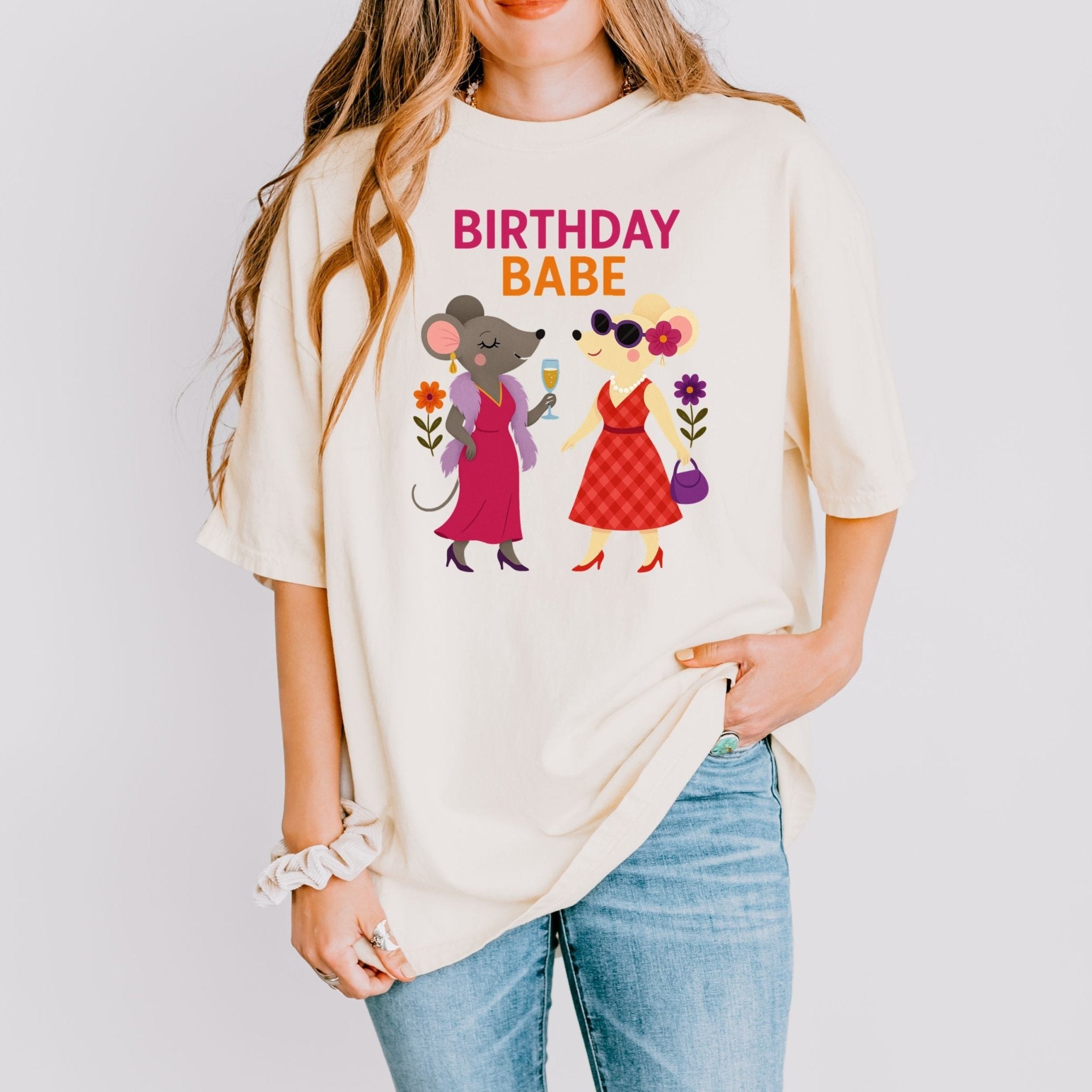 Birthday Babe Shirt, Comfort Colours Lesbian Mouse Tee, Femme Birthday Gift for Her, Glam Gay Mouse T-Shirt - Craig Michael Design